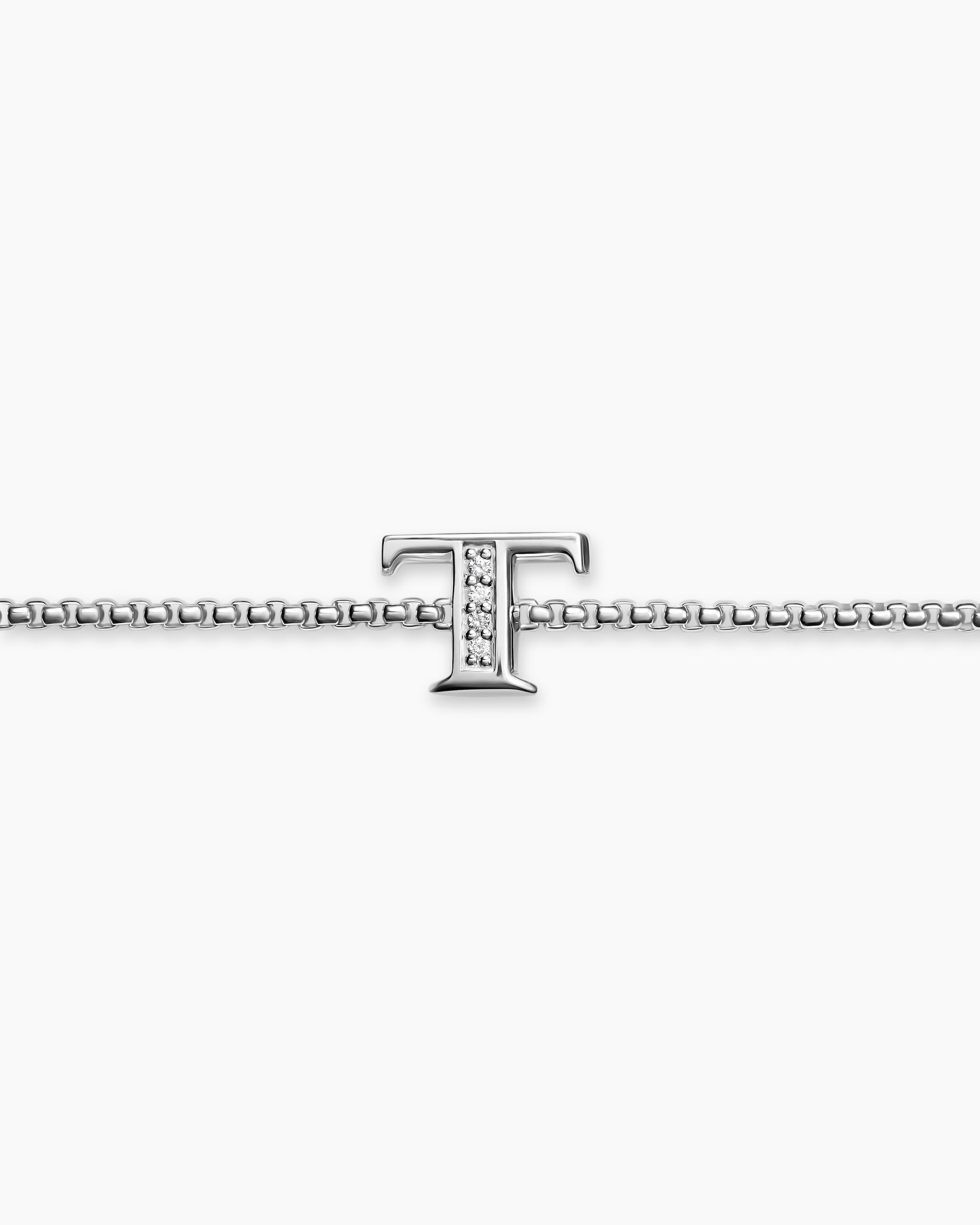 Petite Initial Chain Bracelet in Sterling Silver with Diamond T - Image 3