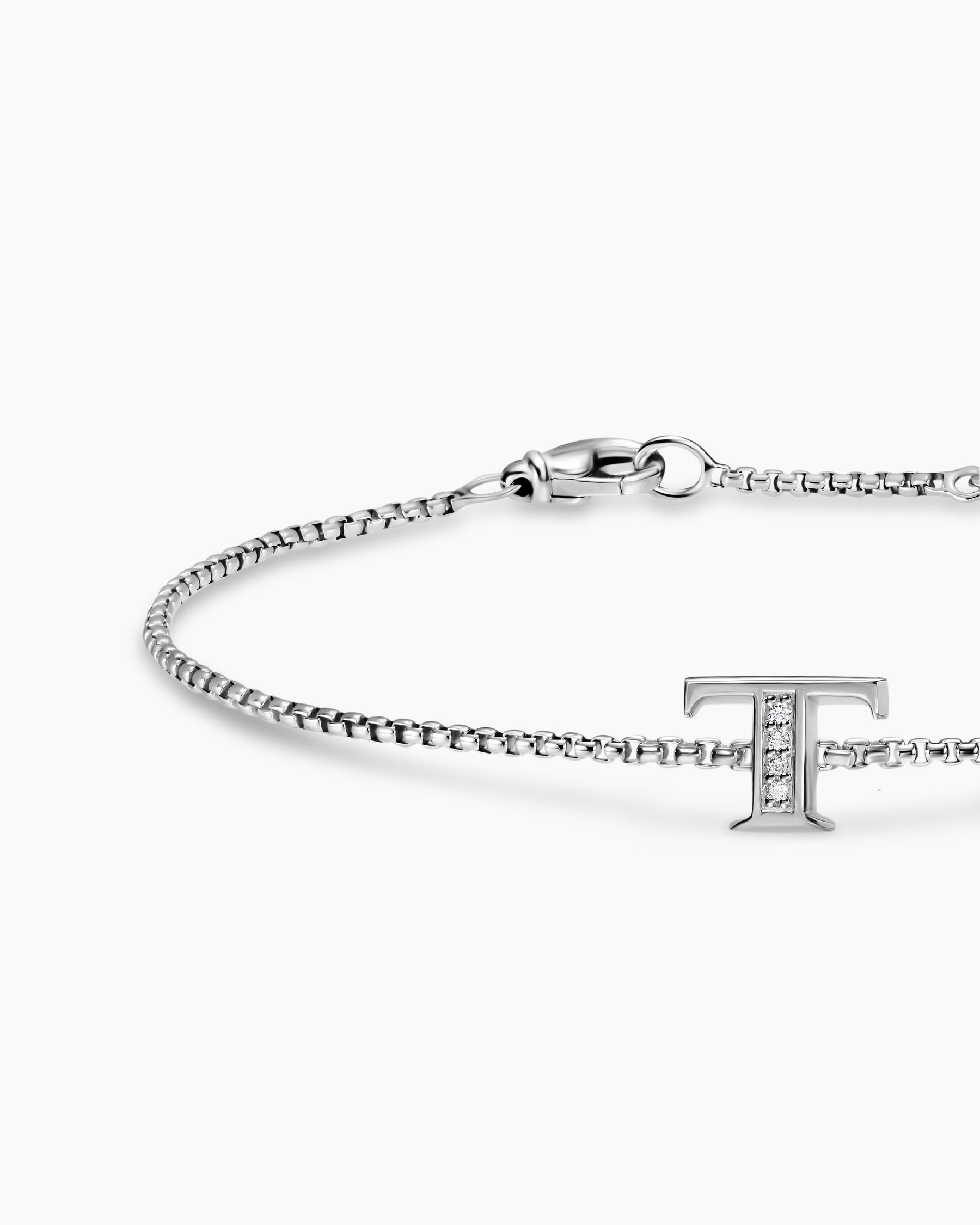 Petite Initial Chain Bracelet in Sterling Silver with Diamond T - Image 4
