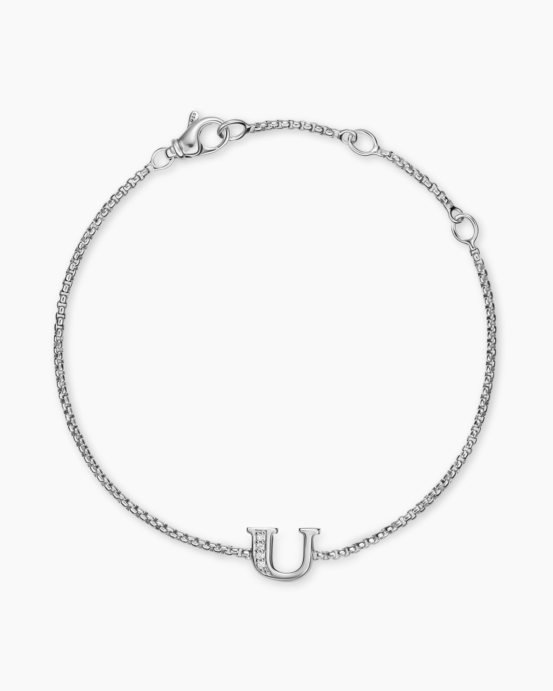 Alternative view of Petite Initial Chain Bracelet in Sterling Silver with Diamond U