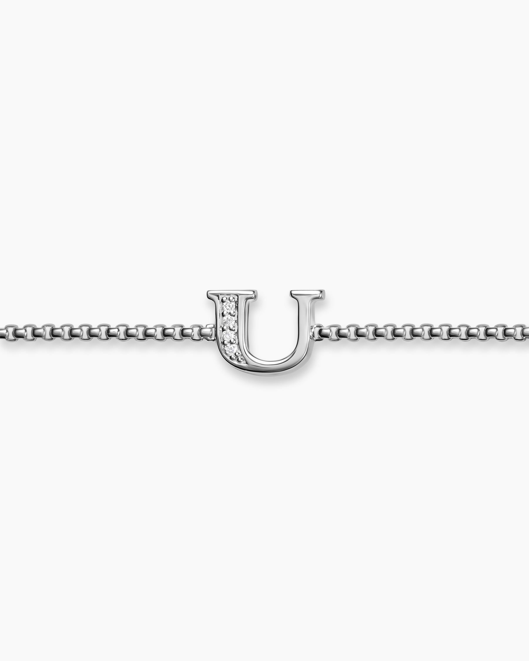Petite Initial Chain Bracelet in Sterling Silver with Diamond U - Image 3