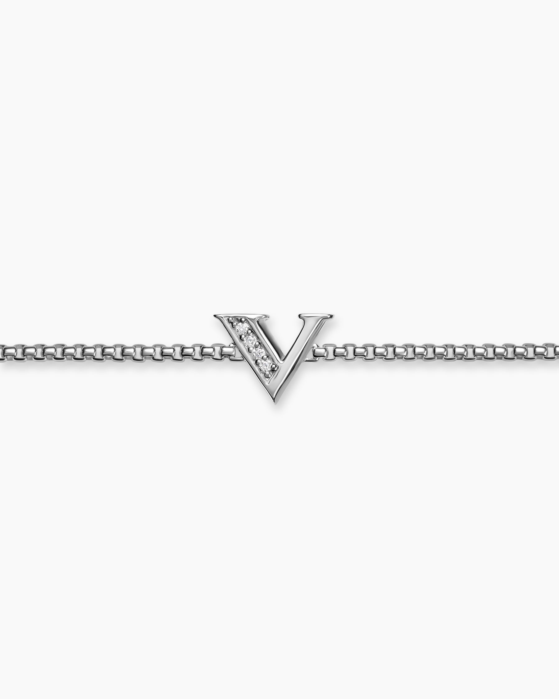Petite Initial Chain Bracelet in Sterling Silver with Diamond V - Image 3