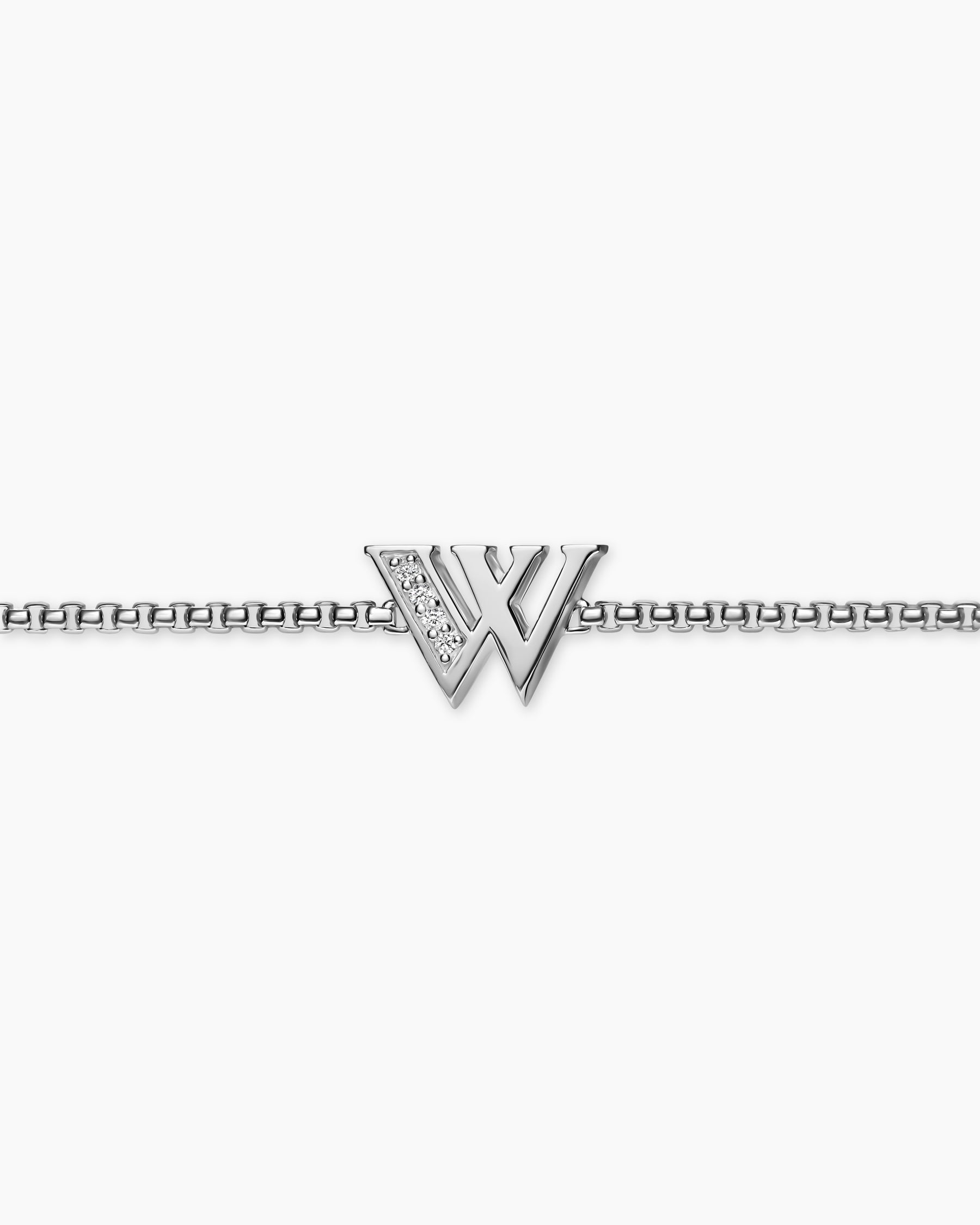 Petite Initial Chain Bracelet in Sterling Silver with Diamond W - Image 3