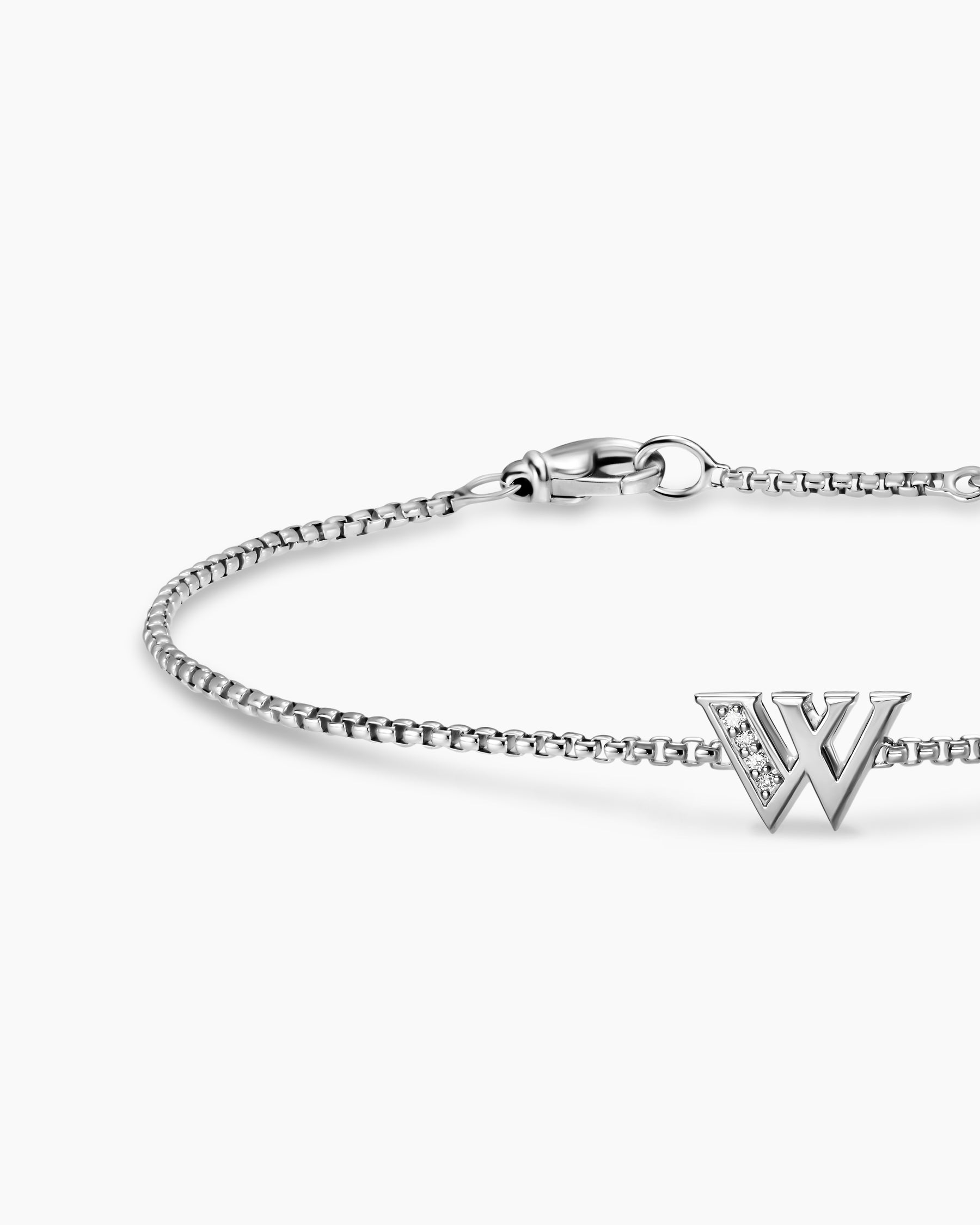 Petite Initial Chain Bracelet in Sterling Silver with Diamond W - Image 4
