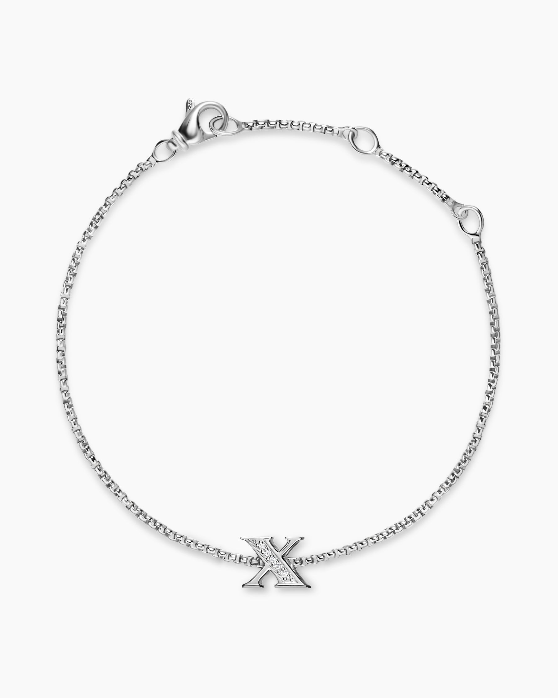 Alternative view of Petite Initial Chain Bracelet in Sterling Silver with Diamond X