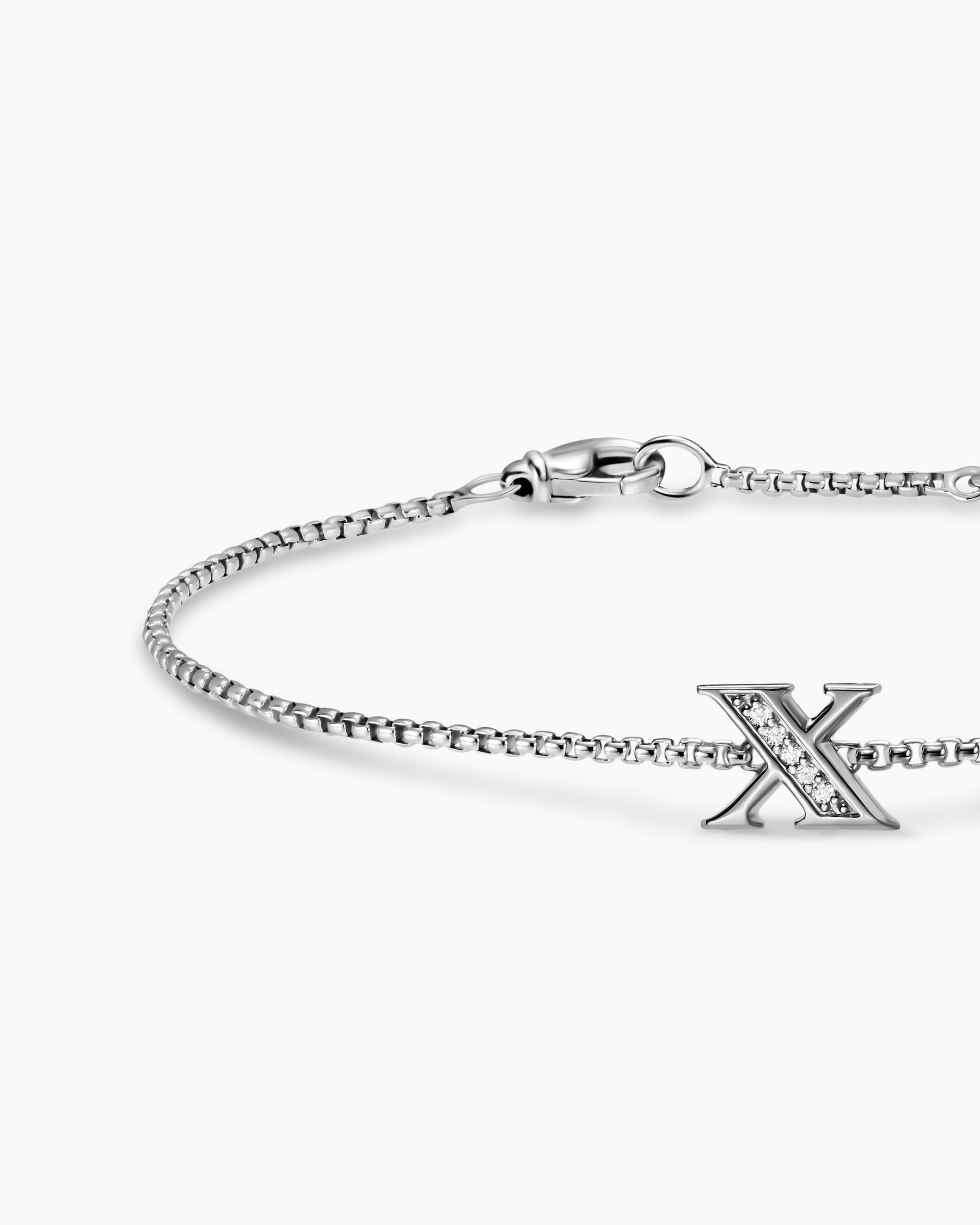Petite Initial Chain Bracelet in Sterling Silver with Diamond X - Image 4