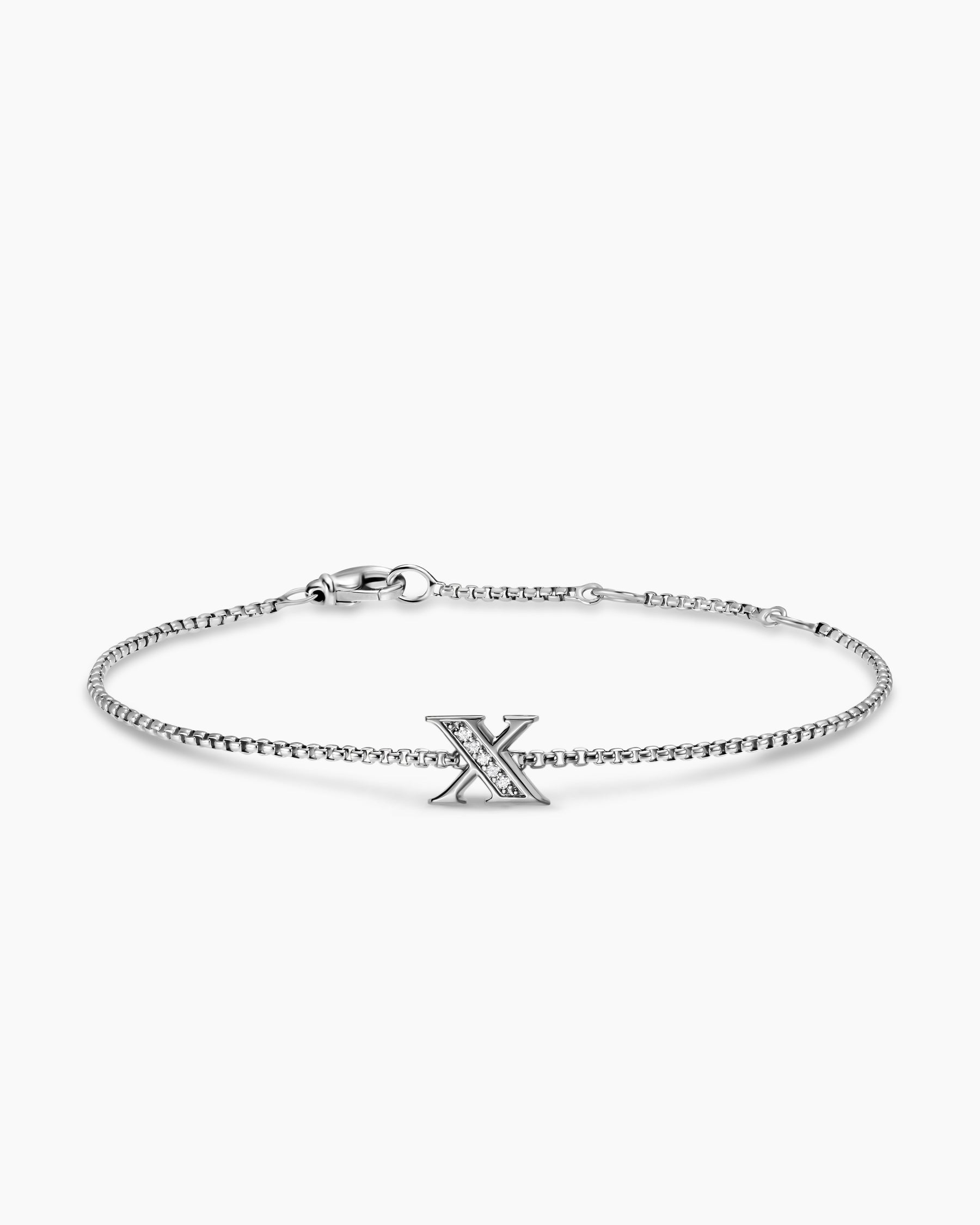 Petite Initial Chain Bracelet in Sterling Silver with Diamond X