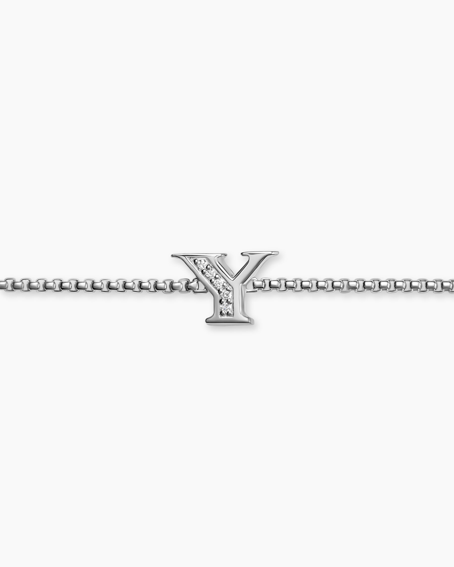 Petite Initial Chain Bracelet in Sterling Silver with Diamond Y - Image 3