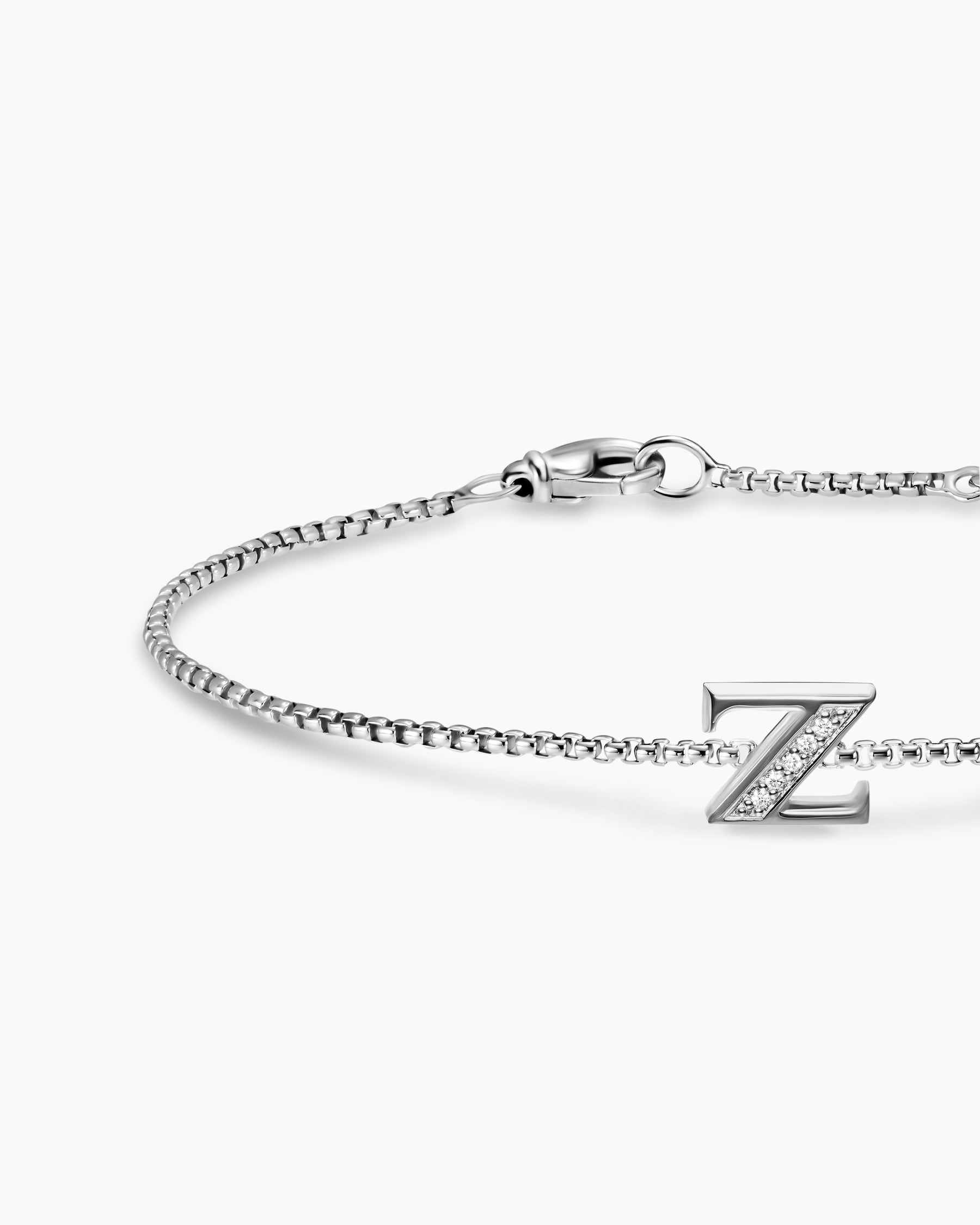 Petite Initial Chain Bracelet in Sterling Silver with Diamond Z - Image 4