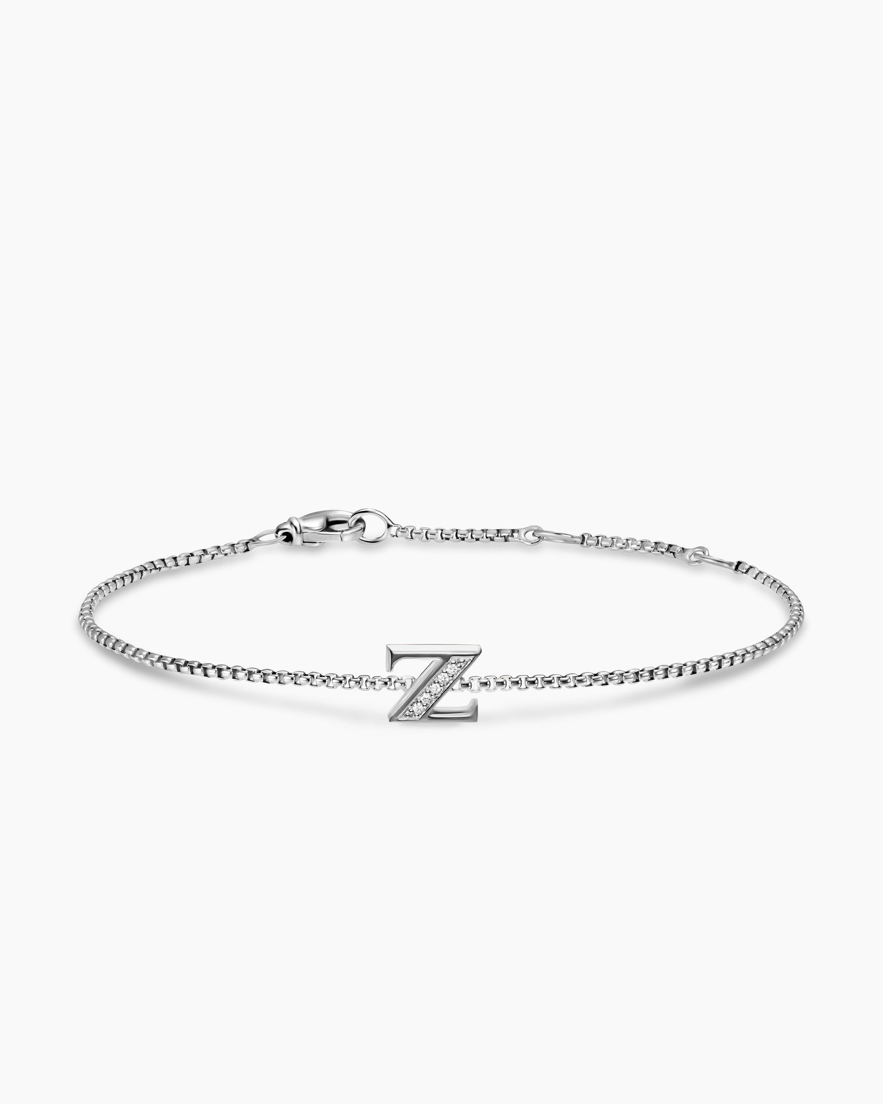 Petite Initial Chain Bracelet in Sterling Silver with Diamond Z
