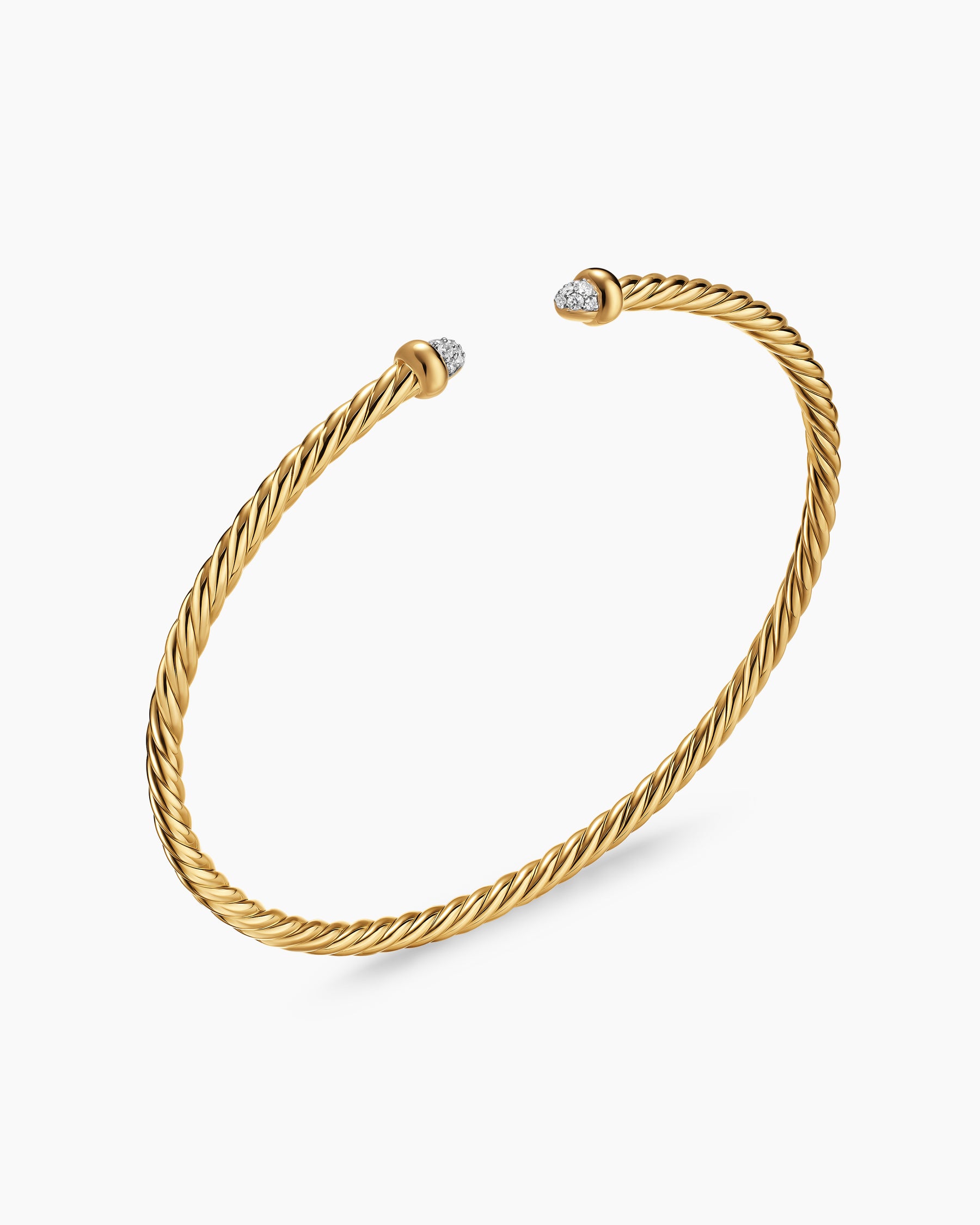 Micro Cablespira Flex Bracelet in 18K Yellow Gold with Pavé Diamond Domes, 2.6mm - Image 3
