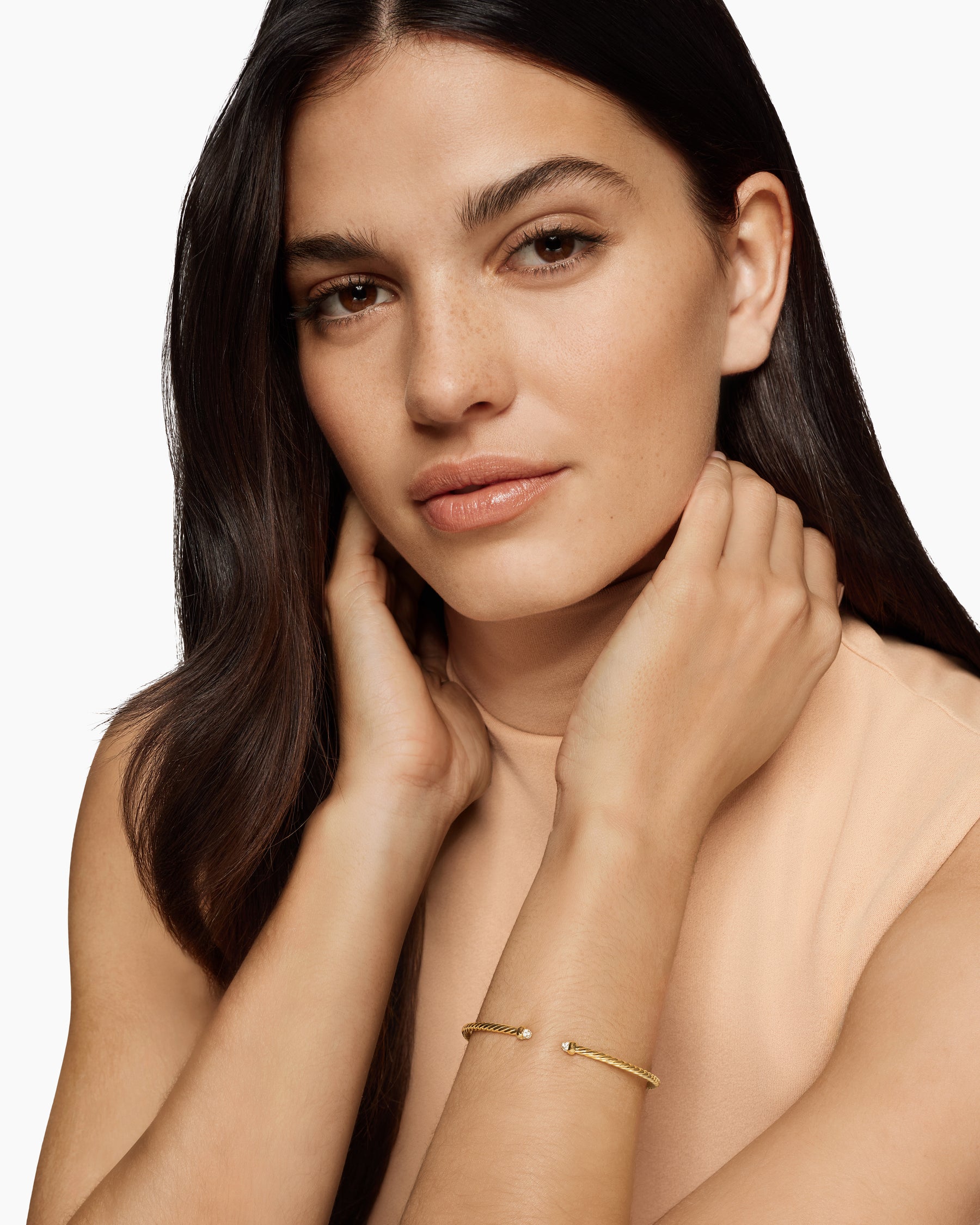 Alternative view of Micro Cablespira Flex Bracelet in 18K Yellow Gold with Pavé Diamond Domes, 2.6mm