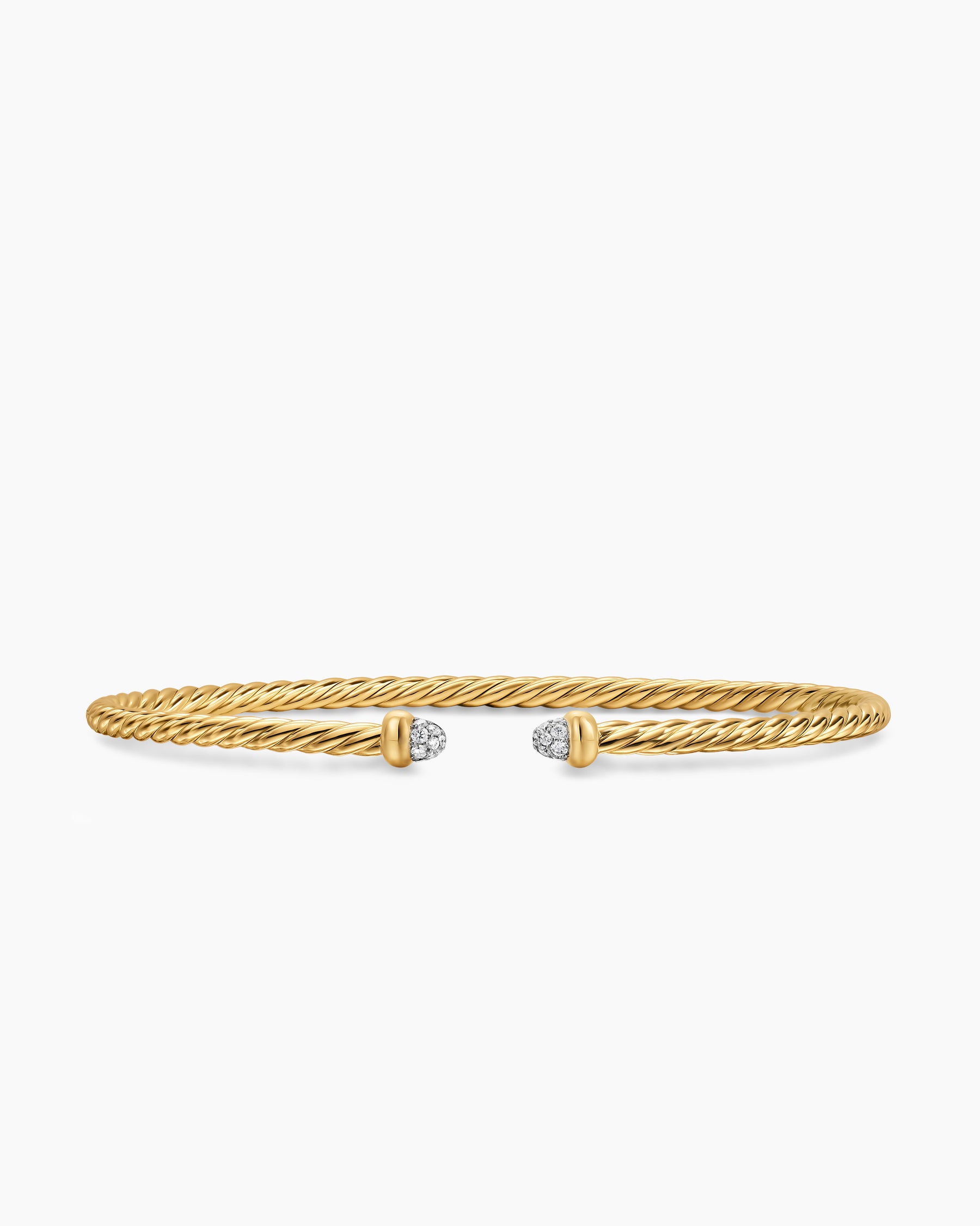 Micro Cablespira Flex Bracelet in 18K Yellow Gold with Pavé Diamond Domes, 2.6mm
