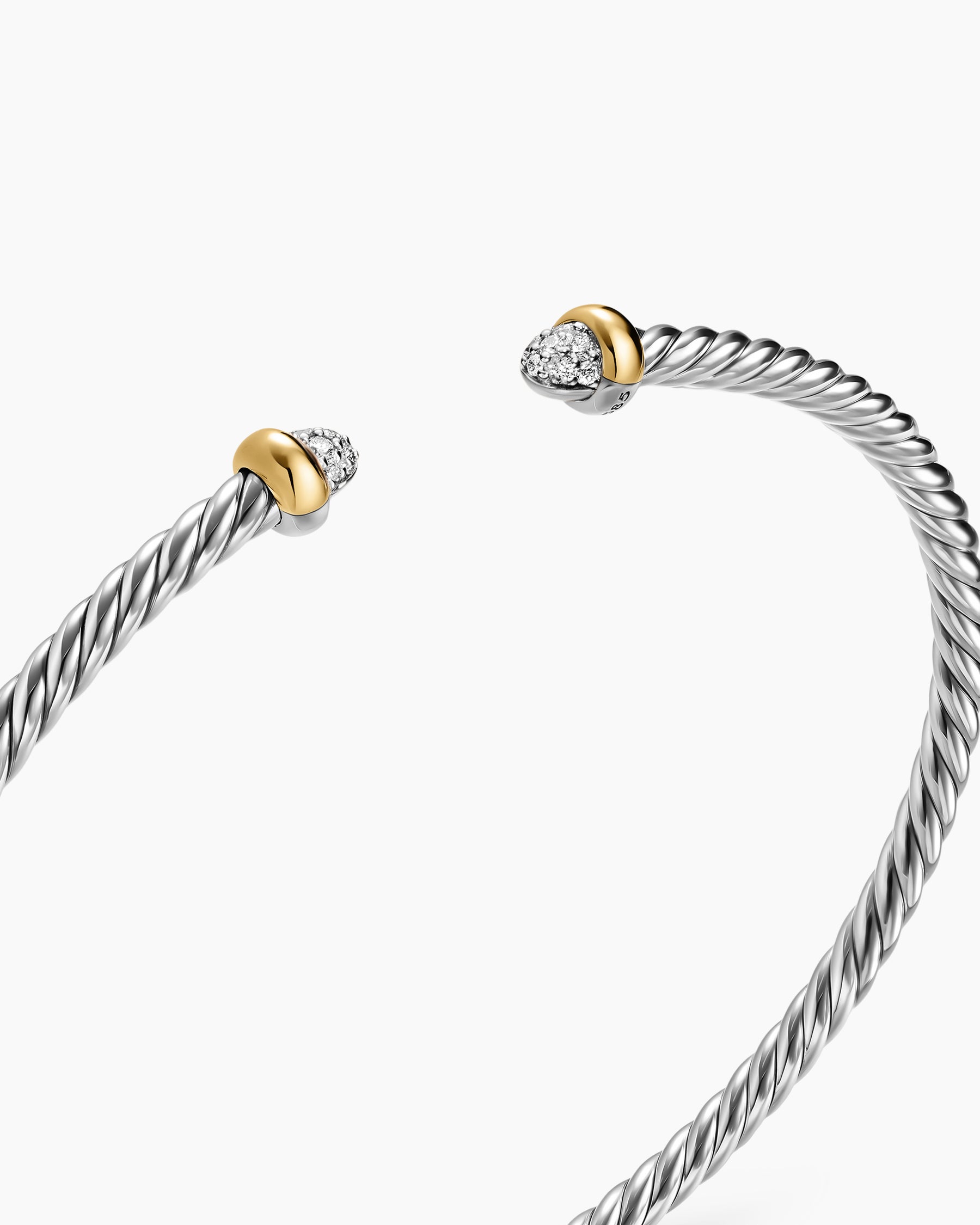 Micro Cable Flex Bracelet in Sterling Silver with 14K Yellow Gold and Pavé Diamond Domes, 2.6mm - Image 5