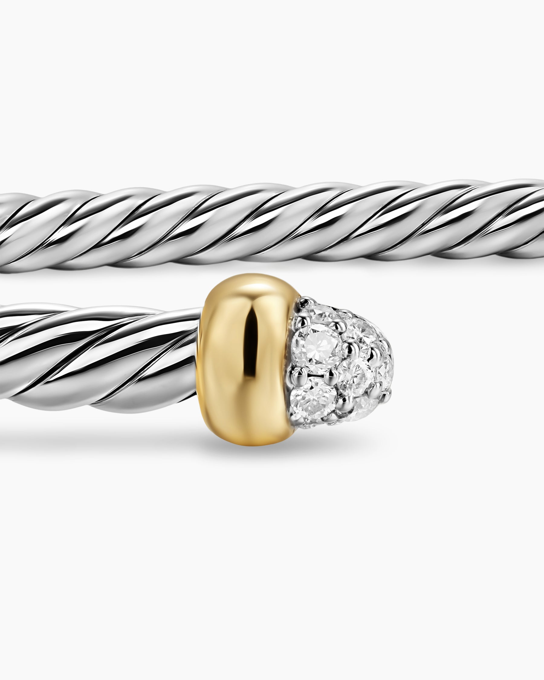 Micro Cable Flex Bracelet in Sterling Silver with 14K Yellow Gold and Pavé Diamond Domes, 2.6mm - Image 6