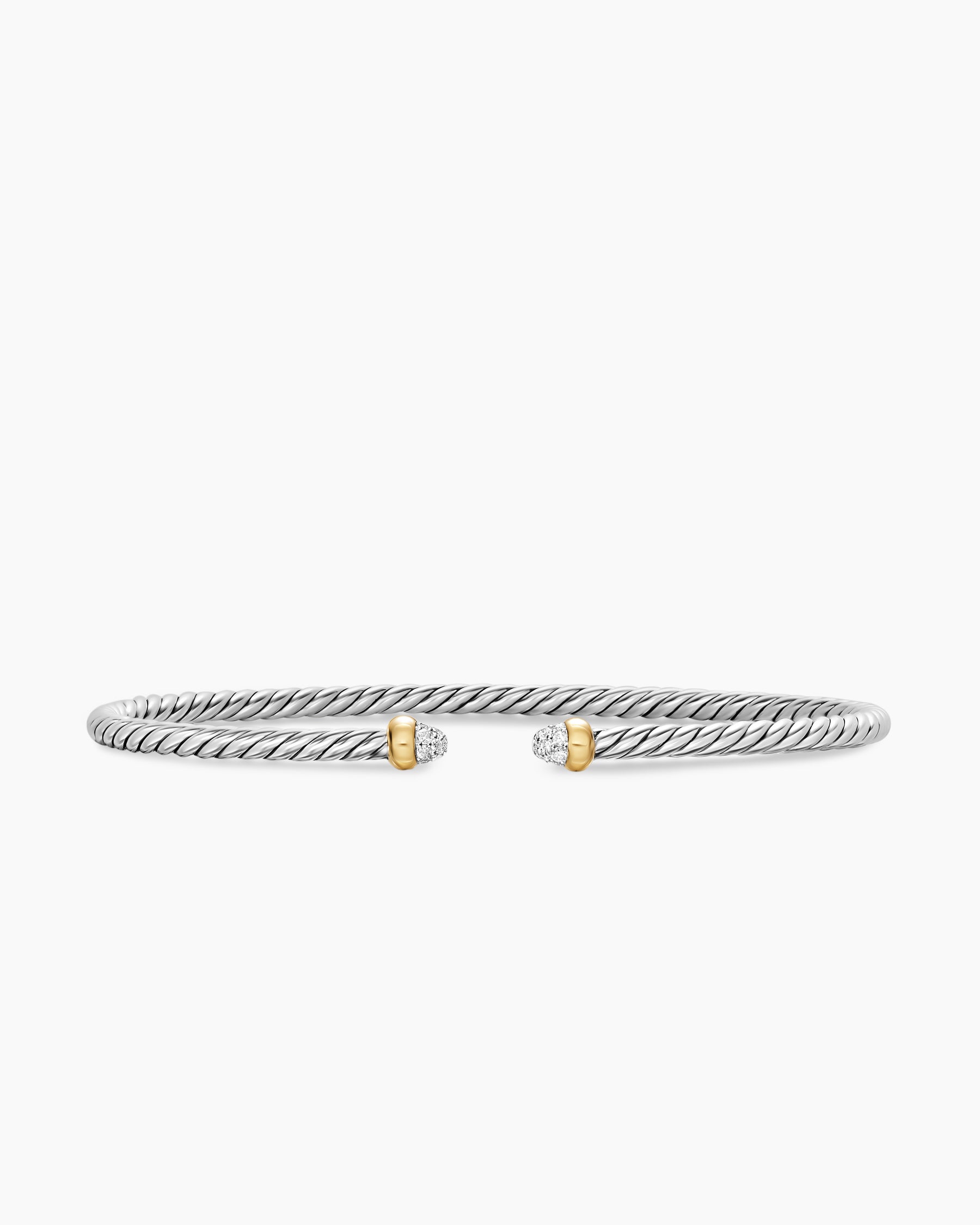 Micro Cable Flex Bracelet in Sterling Silver with 14K Yellow Gold and Pavé Diamond Domes, 2.6mm