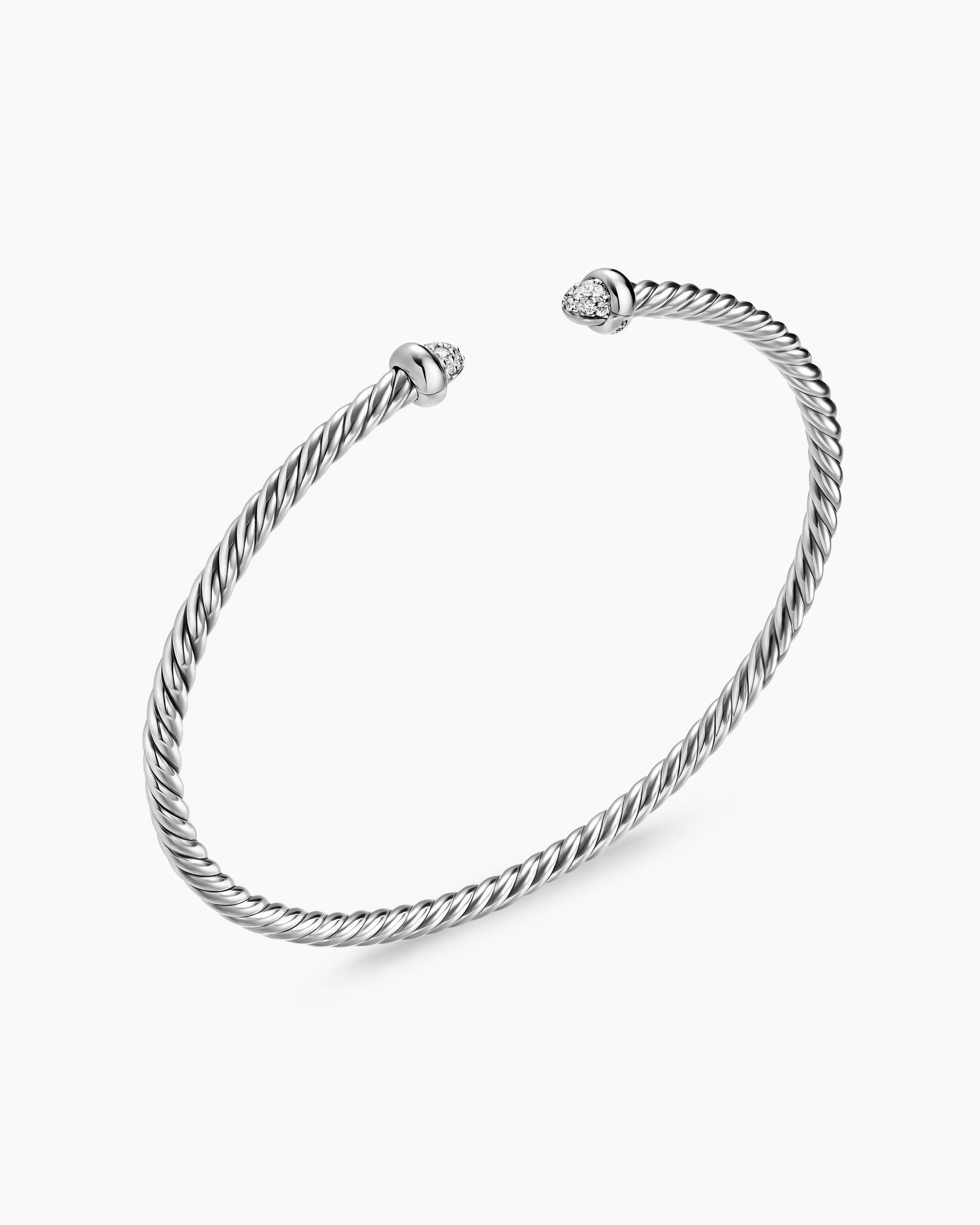 Micro Cable Flex Bracelet in Sterling Silver with Pavé Diamond Domes, 2.6mm - Image 3