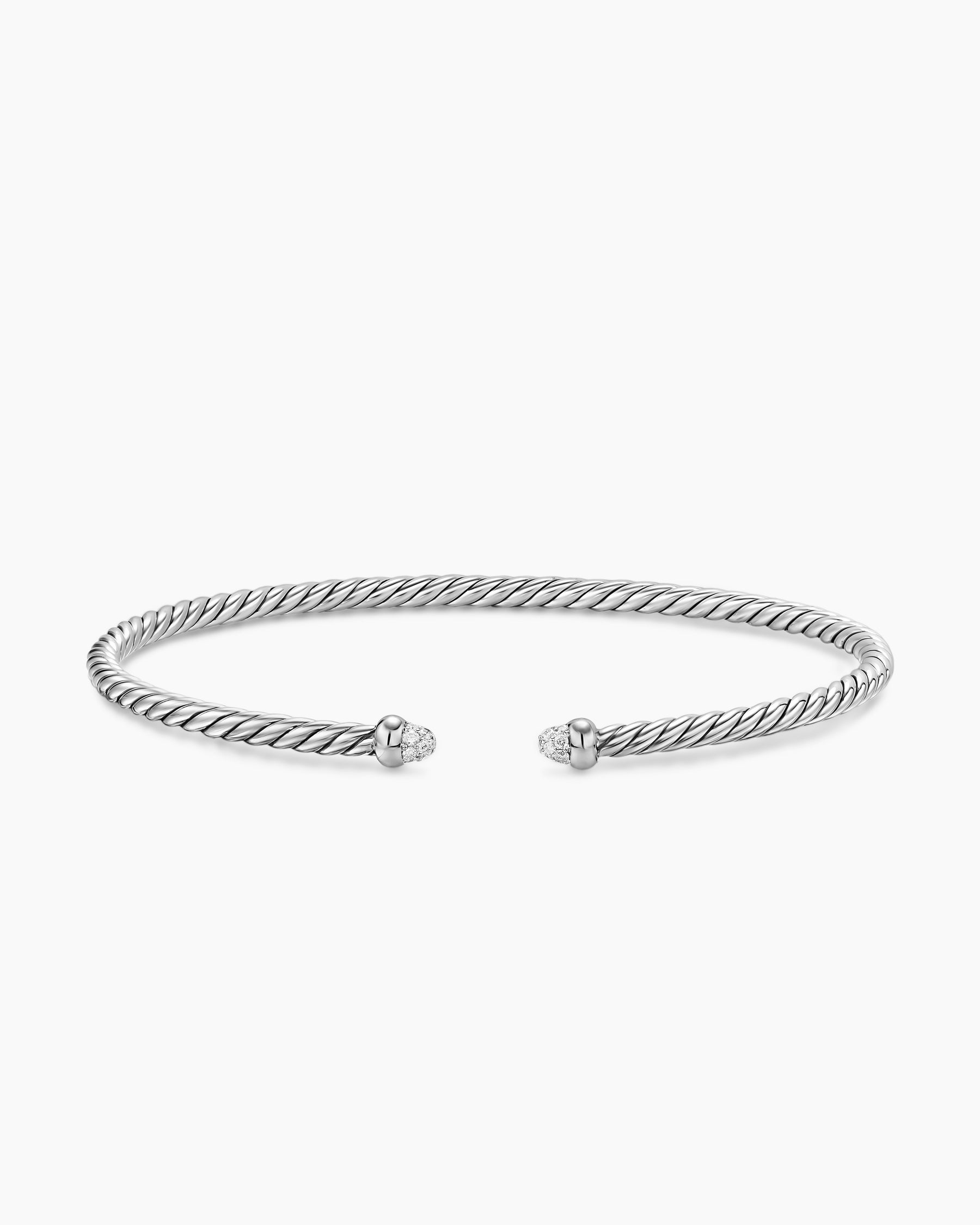 Micro Cable Flex Bracelet in Sterling Silver with Pavé Diamond Domes, 2.6mm - Image 4