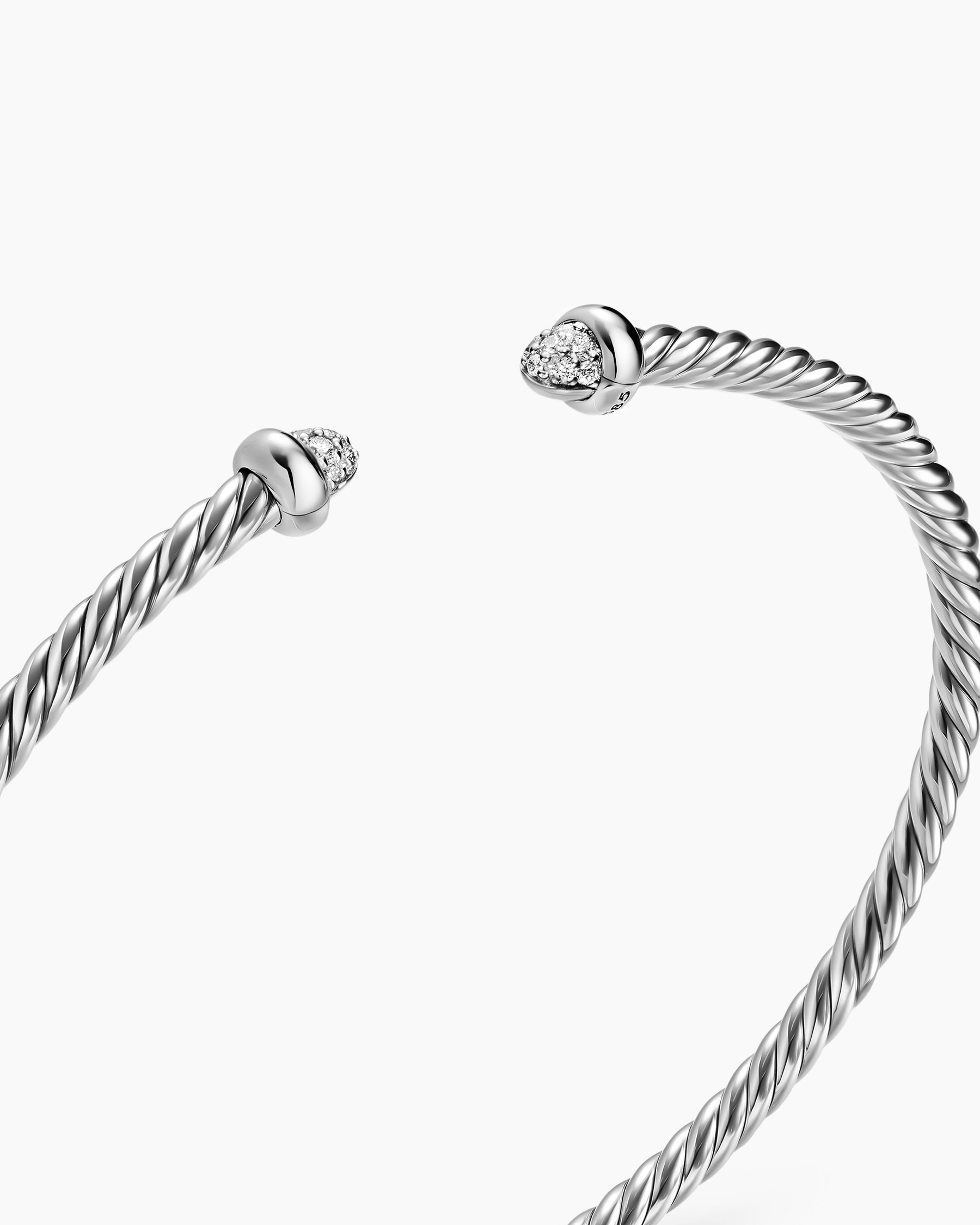 Micro Cable Flex Bracelet in Sterling Silver with Pavé Diamond Domes, 2.6mm - Image 5
