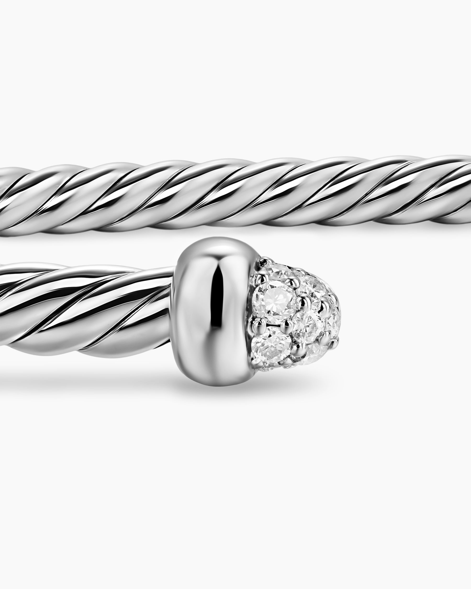 Micro Cable Flex Bracelet in Sterling Silver with Pavé Diamond Domes, 2.6mm - Image 6