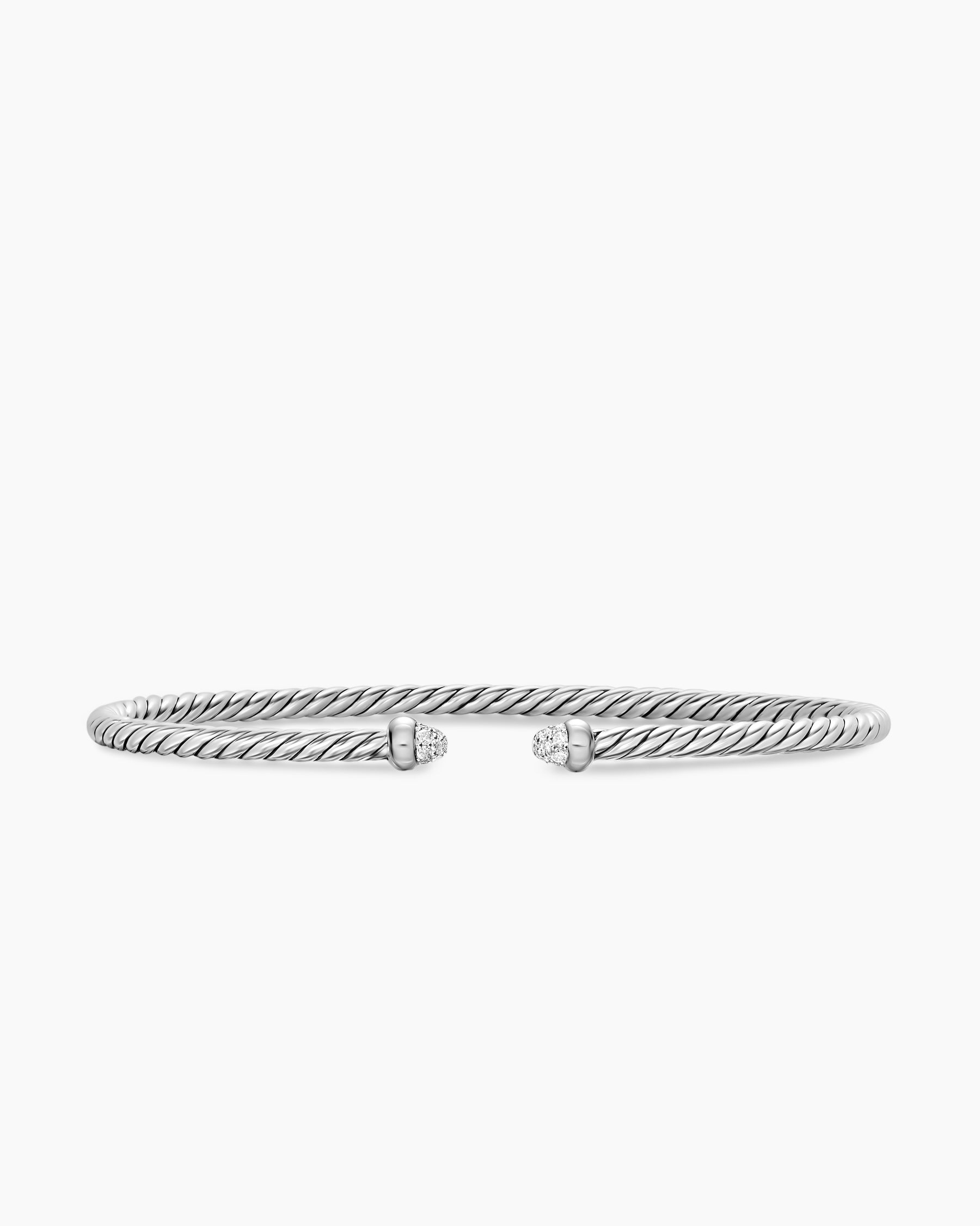 Micro Cable Flex Bracelet in Sterling Silver with Pavé Diamond Domes, 2.6mm