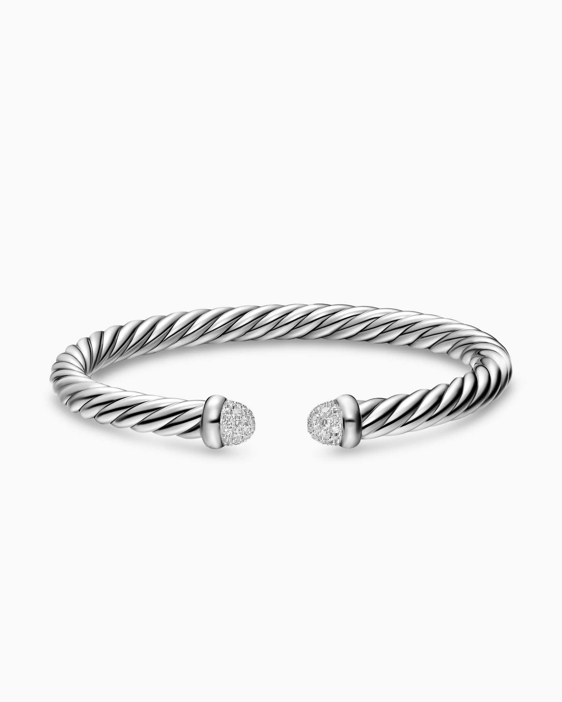 Cable Flex Bracelet in Sterling Silver with Pavé Diamond Domes, 6mm - Image 3
