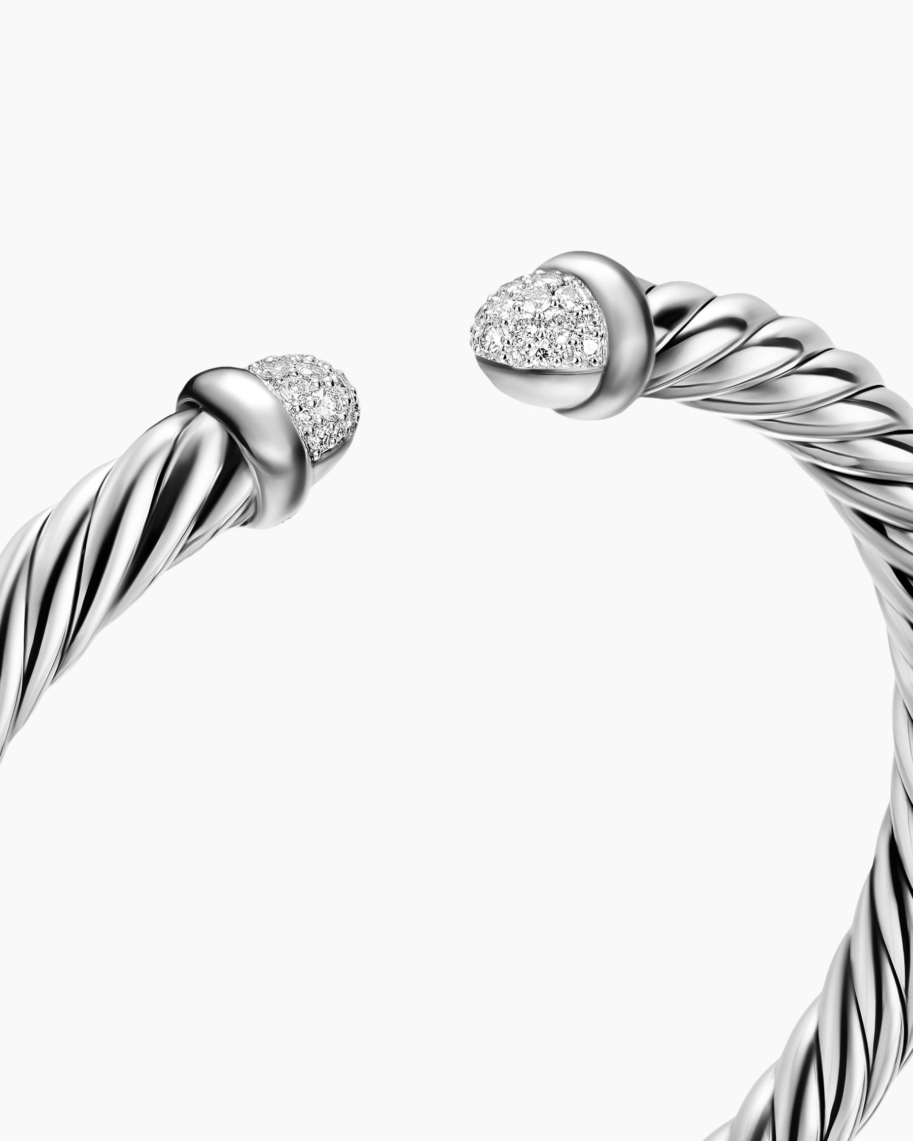 Cable Flex Bracelet in Sterling Silver with Pavé Diamond Domes, 6mm - Image 4