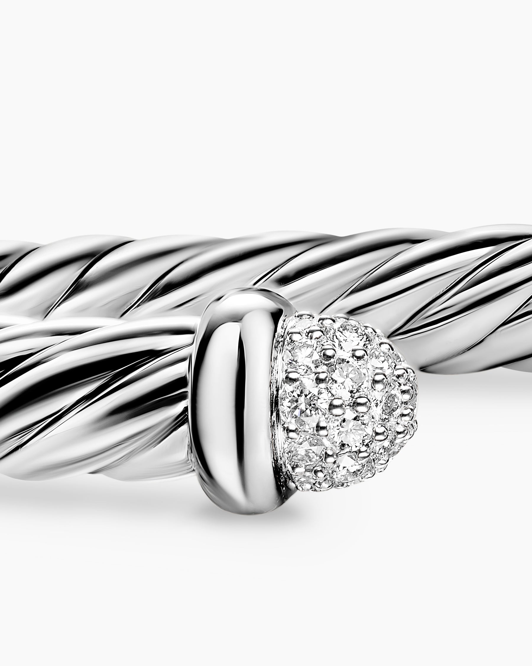 Cable Flex Bracelet in Sterling Silver with Pavé Diamond Domes, 6mm - Image 5