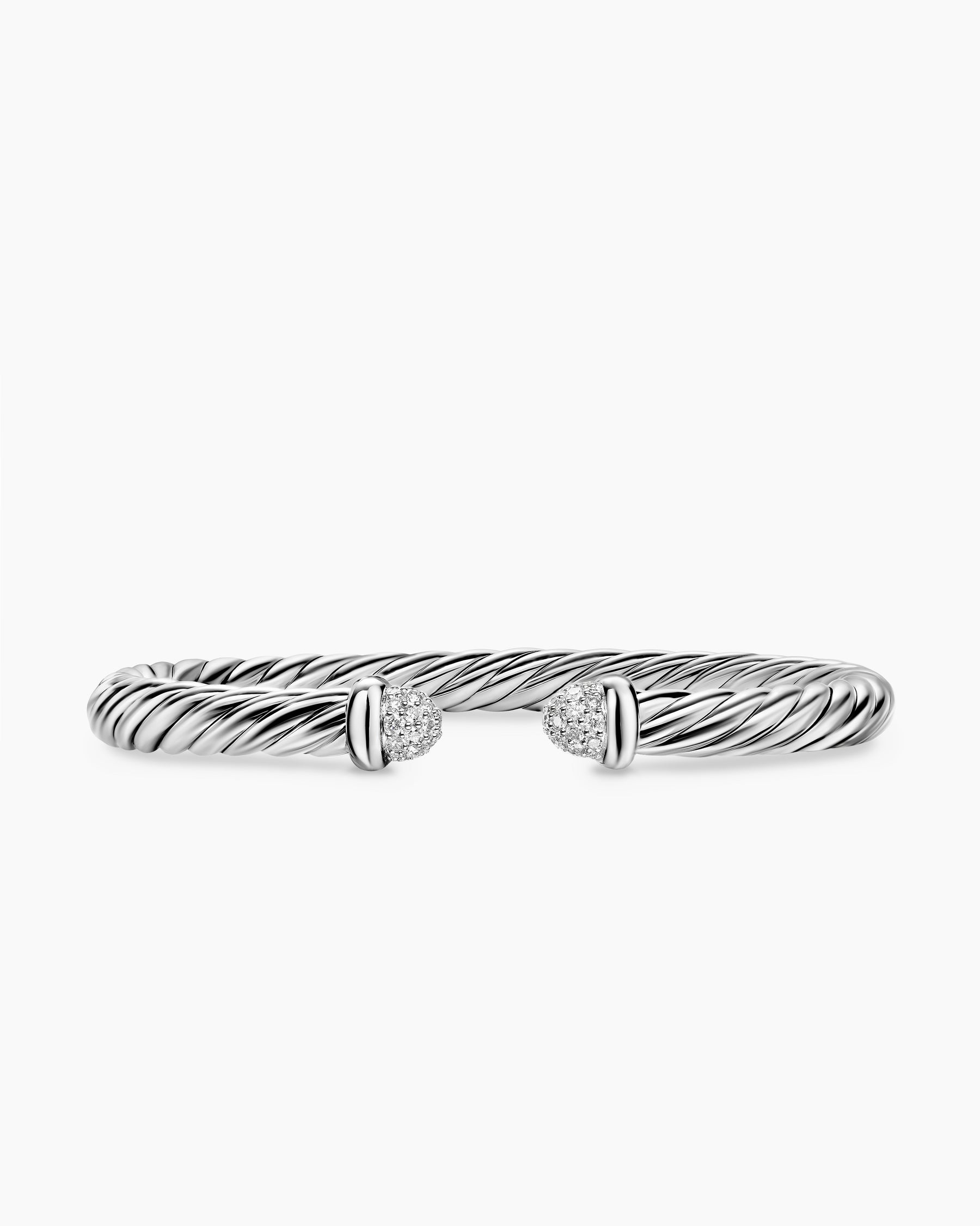Cable Flex Bracelet in Sterling Silver with Pavé Diamond Domes, 6mm