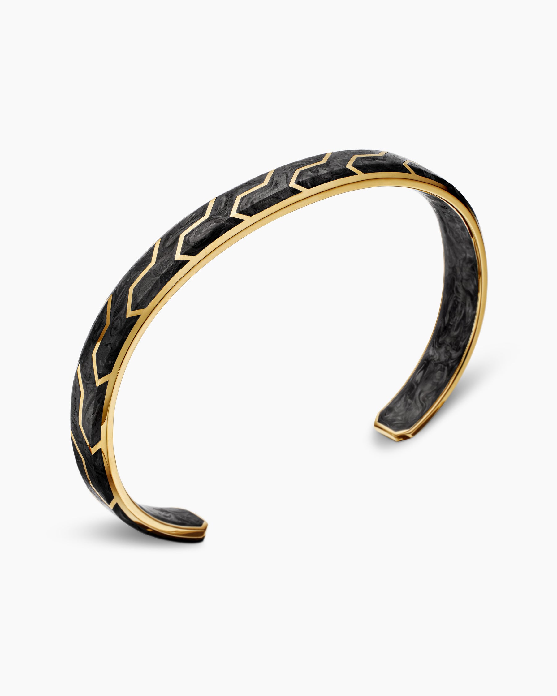 Streamline Cuff Bracelet in 18K Yellow Gold with Forged Carbon, 8.5mm - Image 3