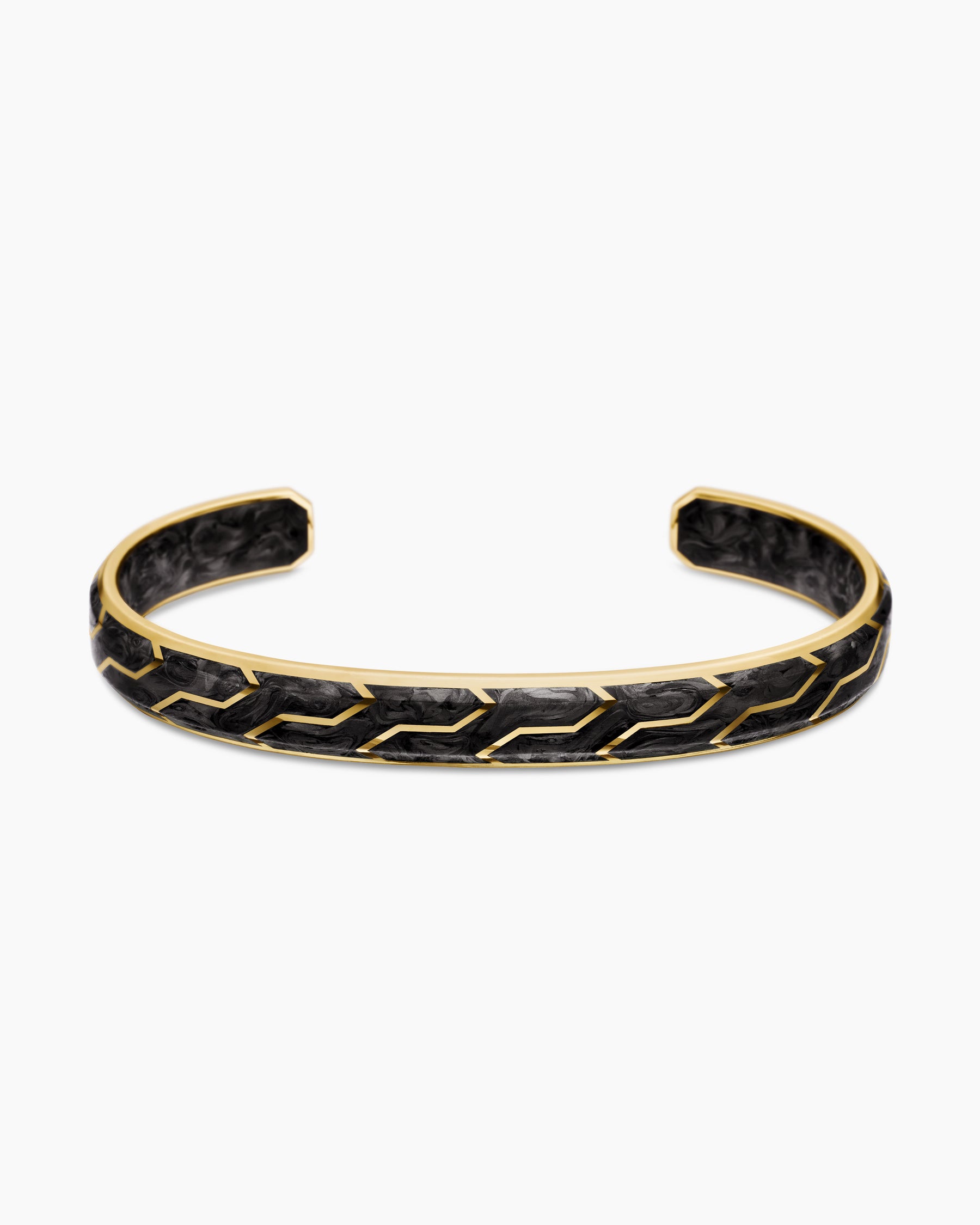 Streamline Cuff Bracelet in 18K Yellow Gold with Forged Carbon, 8.5mm - Image 4