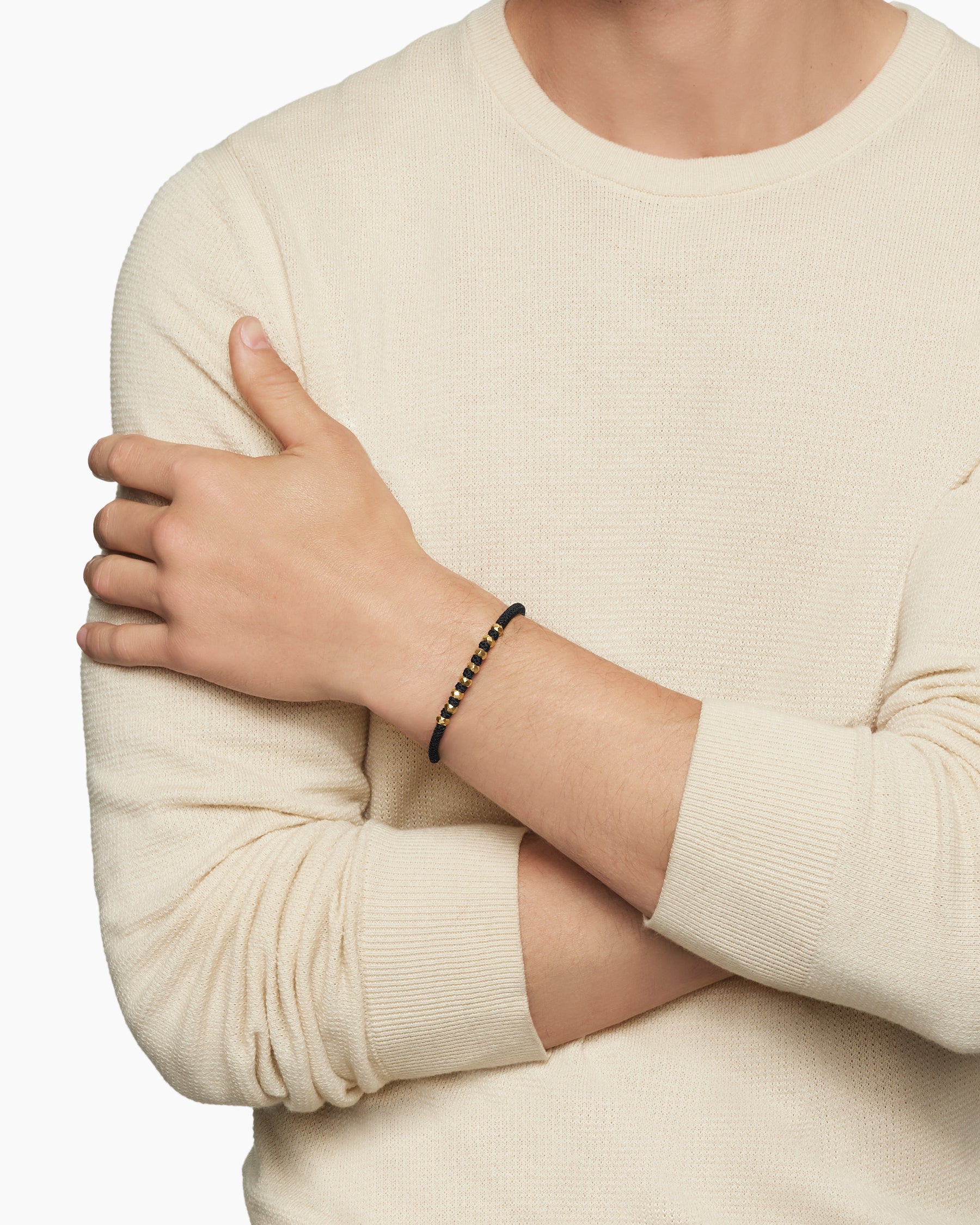 Alternative view of Fortune Woven Bracelet in Black Nylon with Black Onyx and 18K Yellow Gold, 5.5mm