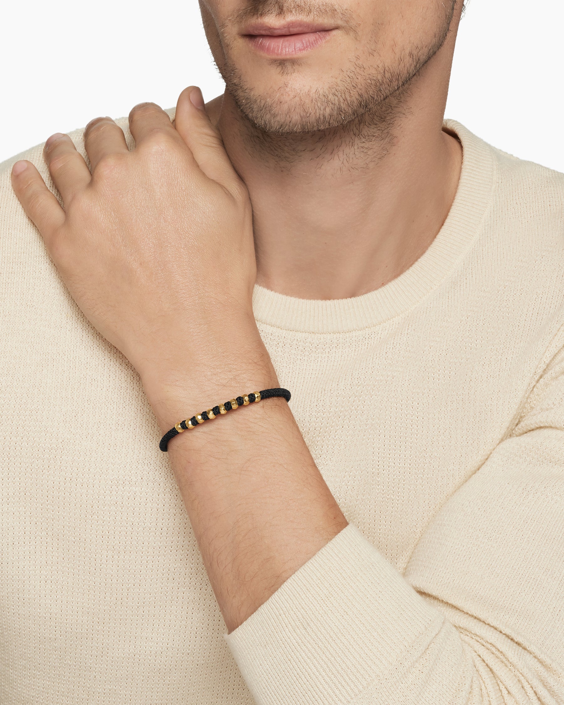 Fortune Woven Bracelet in Black Nylon with Black Onyx and 18K Yellow Gold, 5.5mm - Image 6