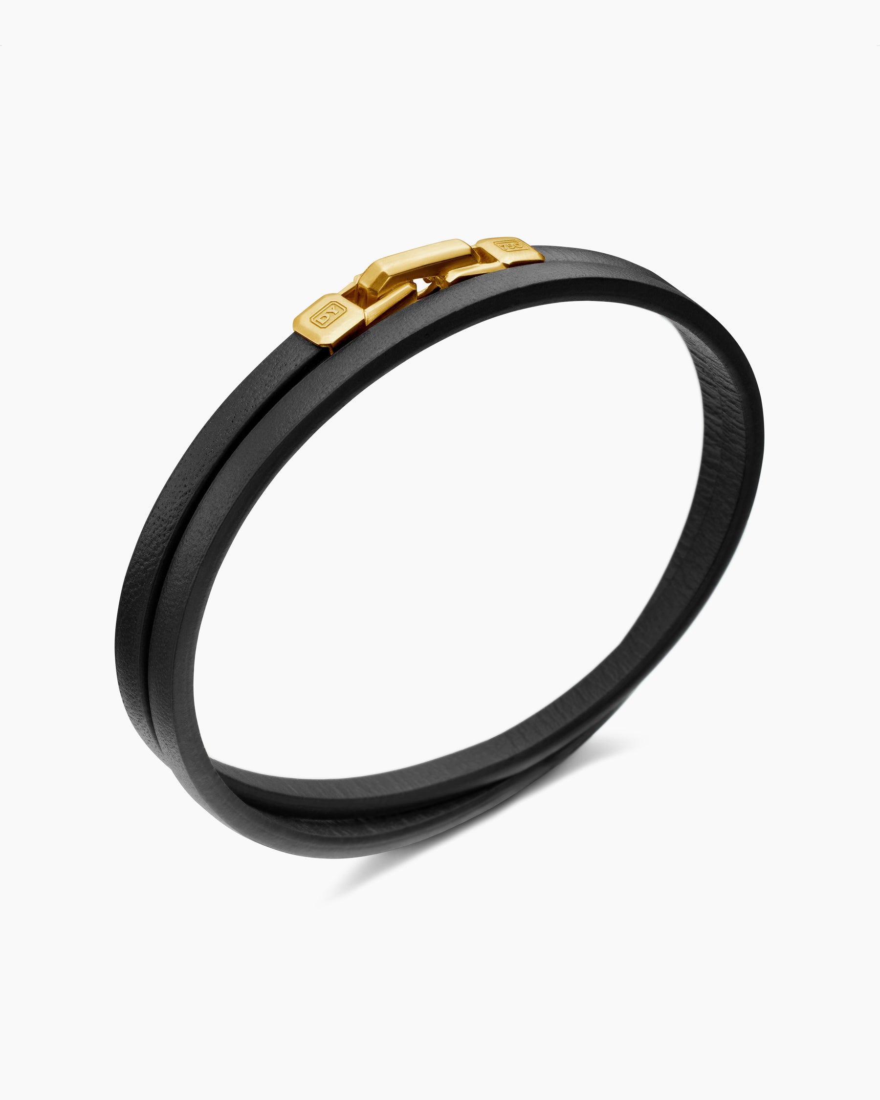 Streamline Double Wrap Bracelet in Black Leather with 18K Yellow Gold, 5.2mm - Image 3