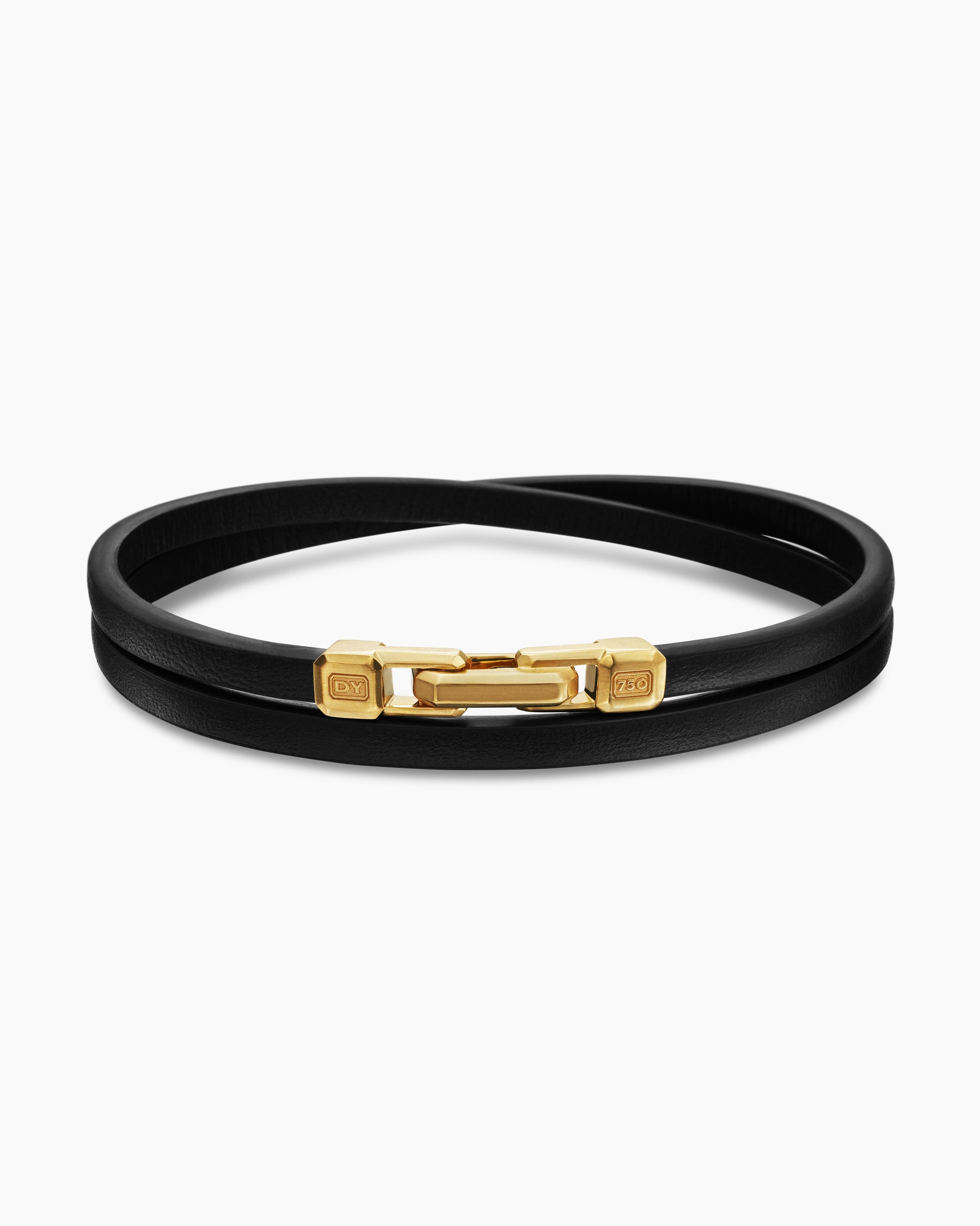 Streamline Double Wrap Bracelet in Black Leather with 18K Yellow Gold, 5.2mm - Image 4