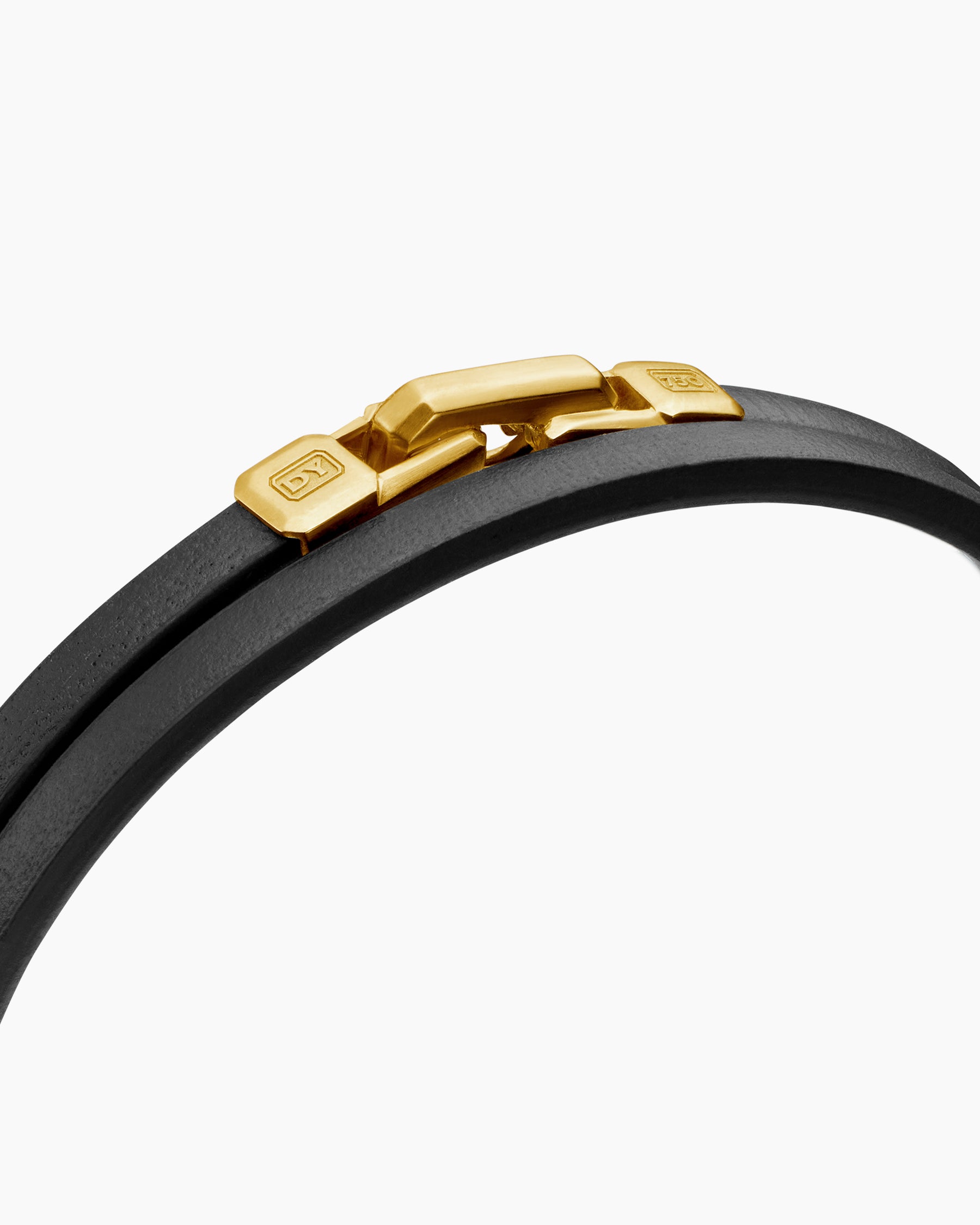 Streamline Double Wrap Bracelet in Black Leather with 18K Yellow Gold, 5.2mm - Image 5