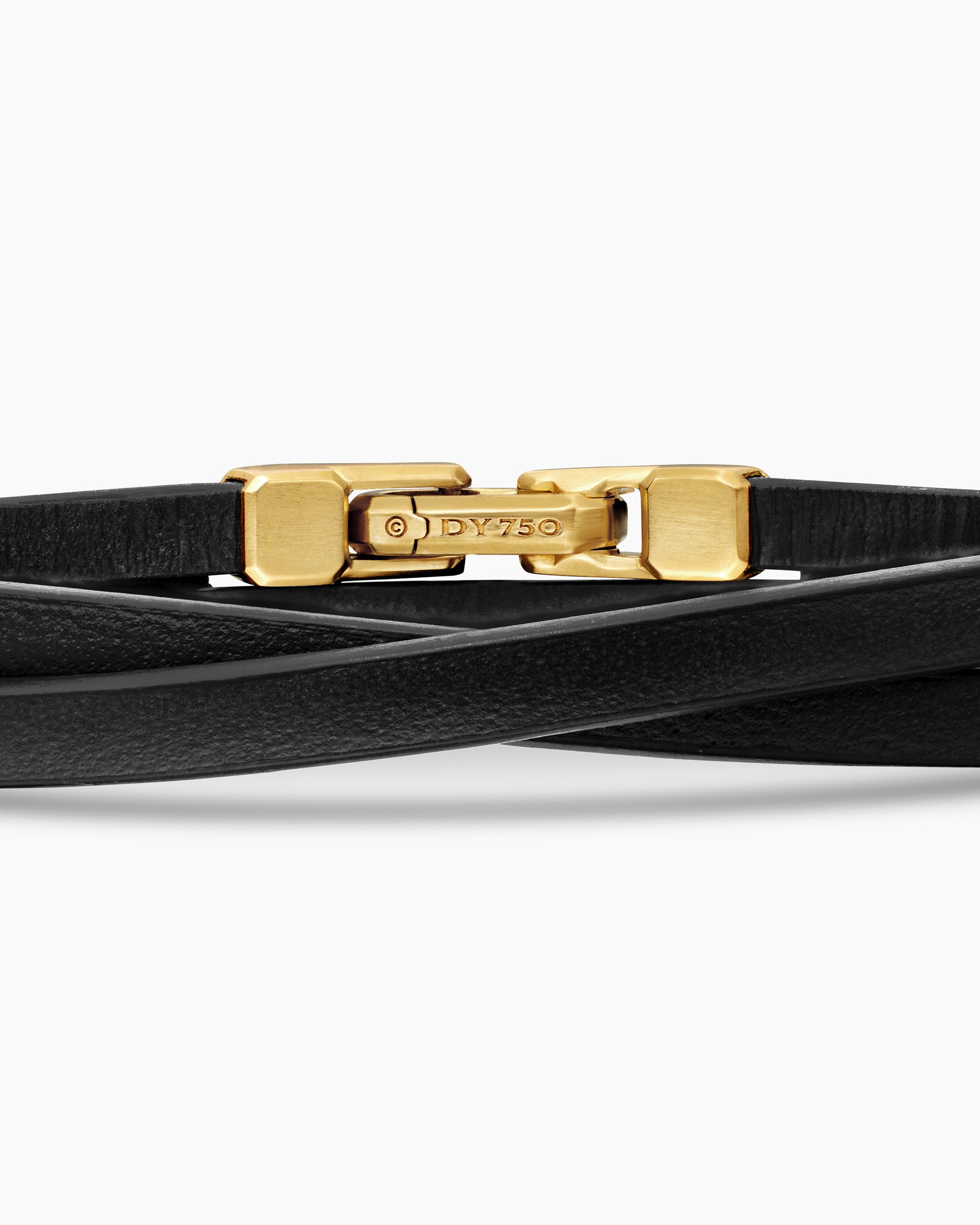 Streamline Double Wrap Bracelet in Black Leather with 18K Yellow Gold, 5.2mm - Image 6