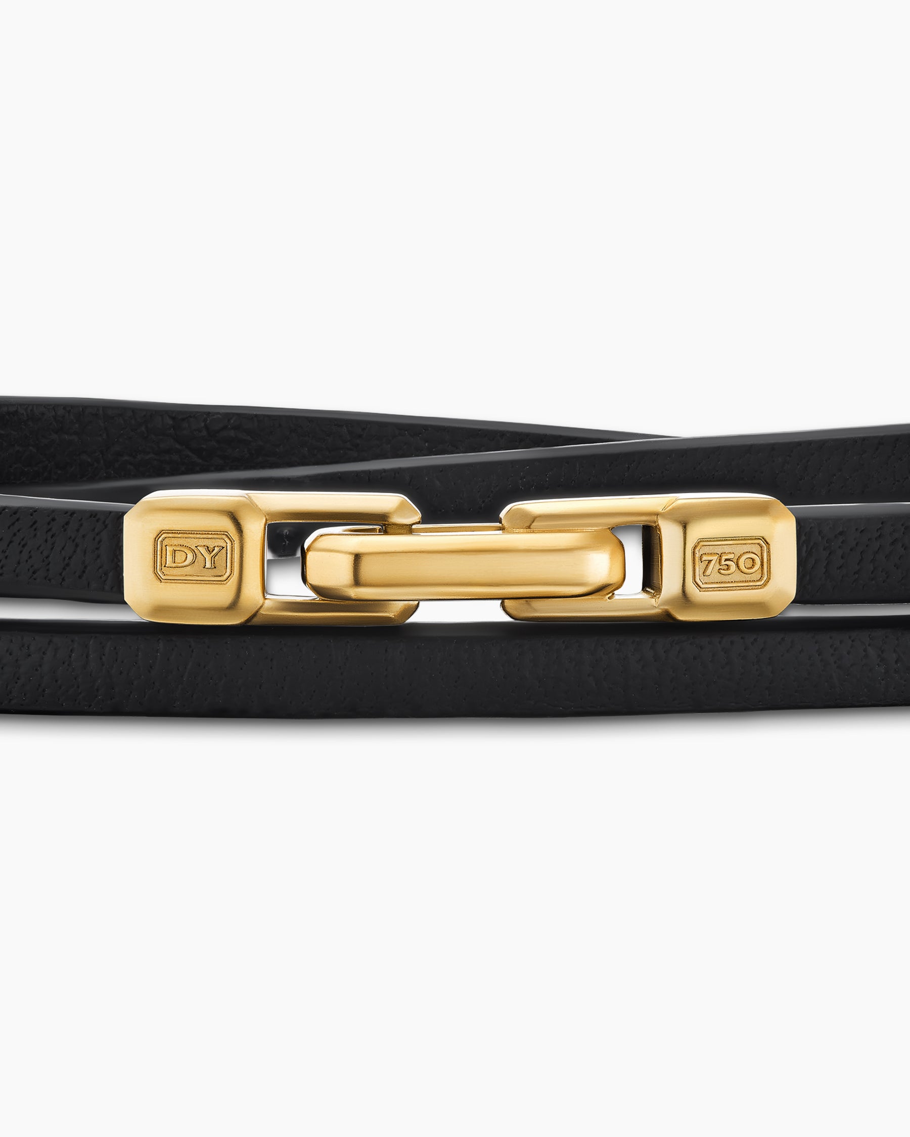 Streamline Double Wrap Bracelet in Black Leather with 18K Yellow Gold, 5.2mm - Image 7