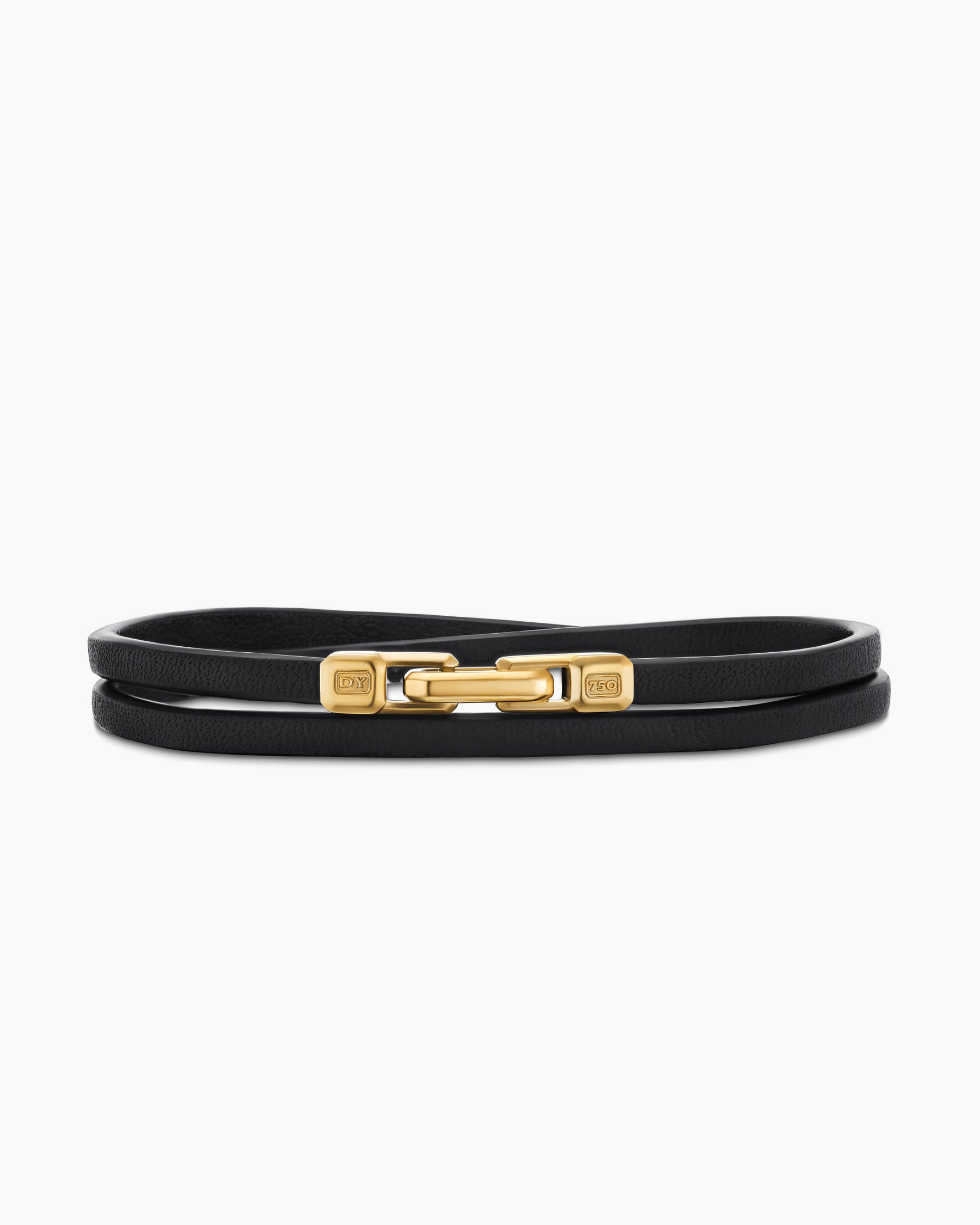 Streamline Double Wrap Bracelet in Black Leather with 18K Yellow Gold, 5.2mm