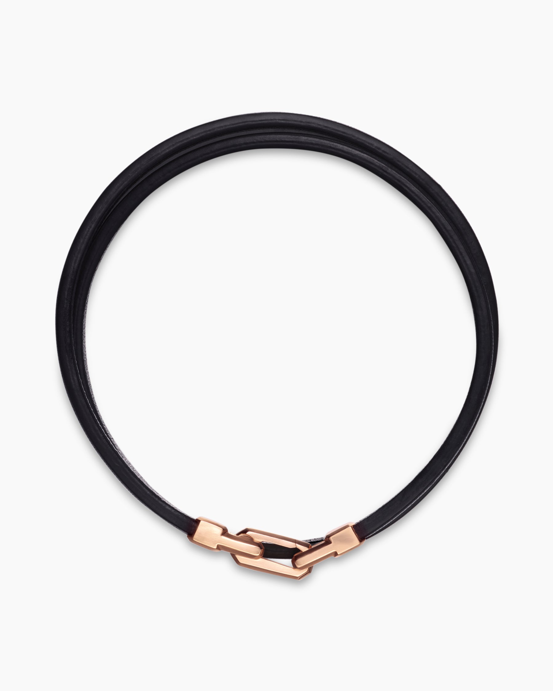 Streamline Double Wrap Black Leather Bracelet with 18K Rose Gold, 5.2mm - Image 3