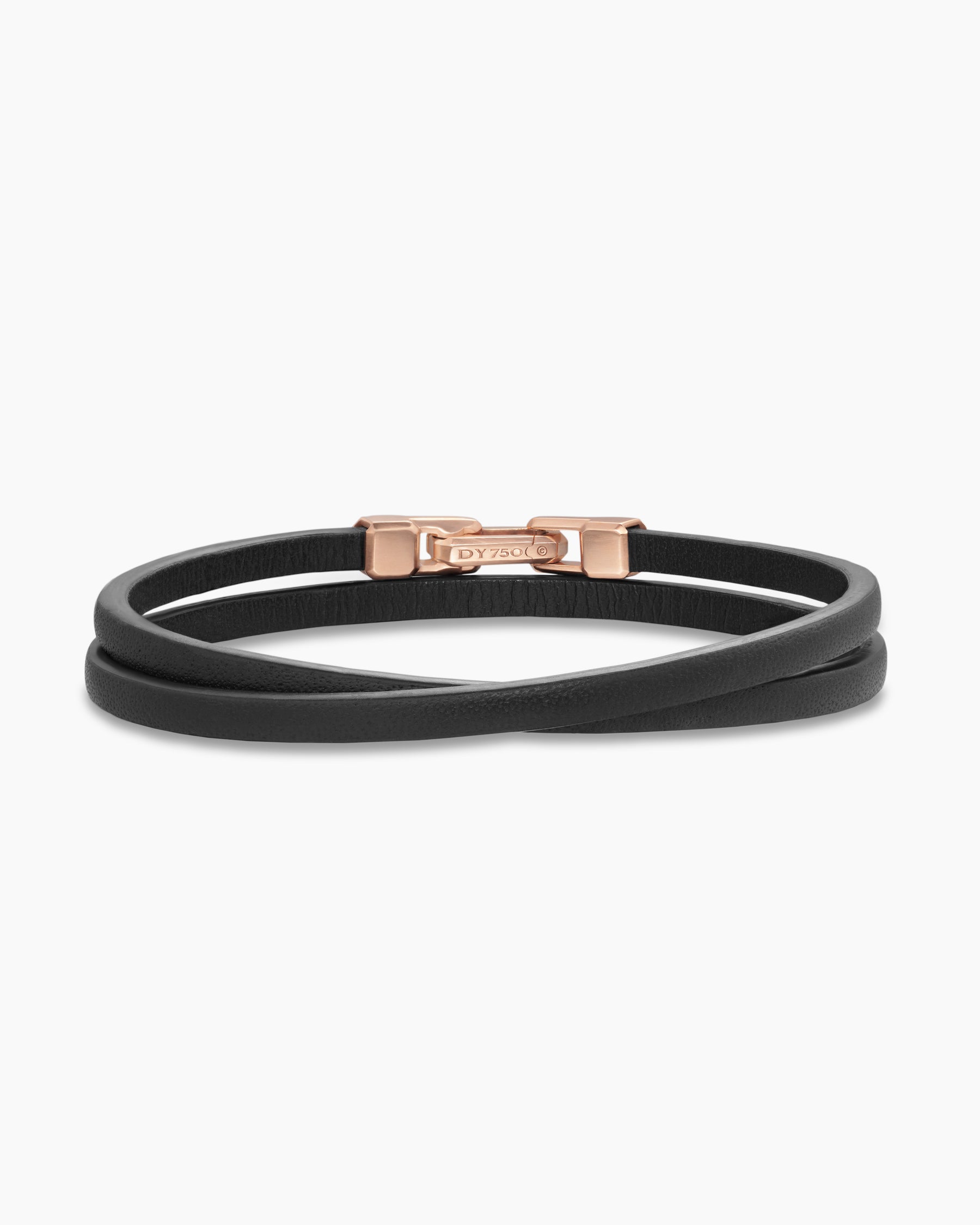 Streamline Double Wrap Black Leather Bracelet with 18K Rose Gold, 5.2mm - Image 4