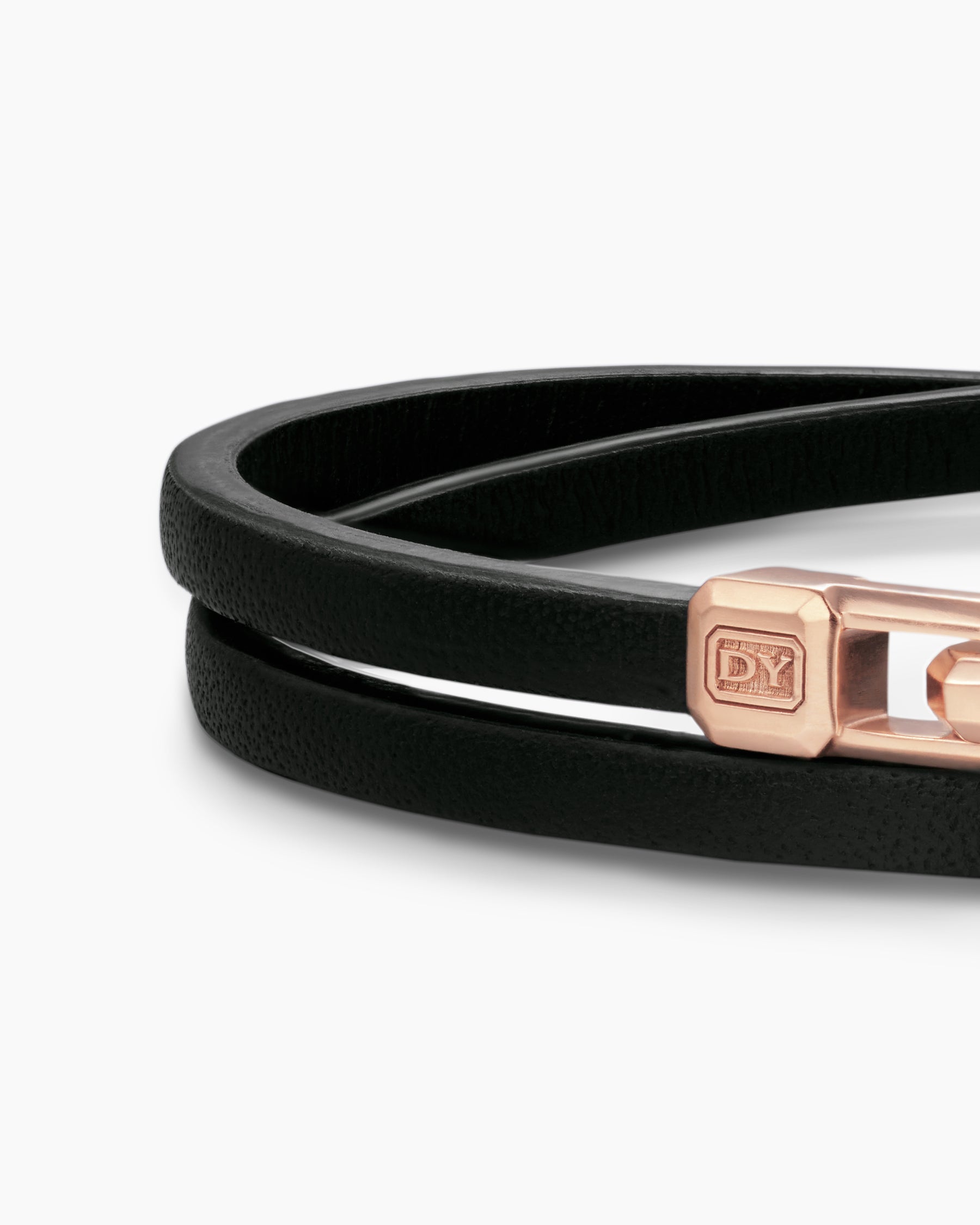 Streamline Double Wrap Black Leather Bracelet with 18K Rose Gold, 5.2mm - Image 6