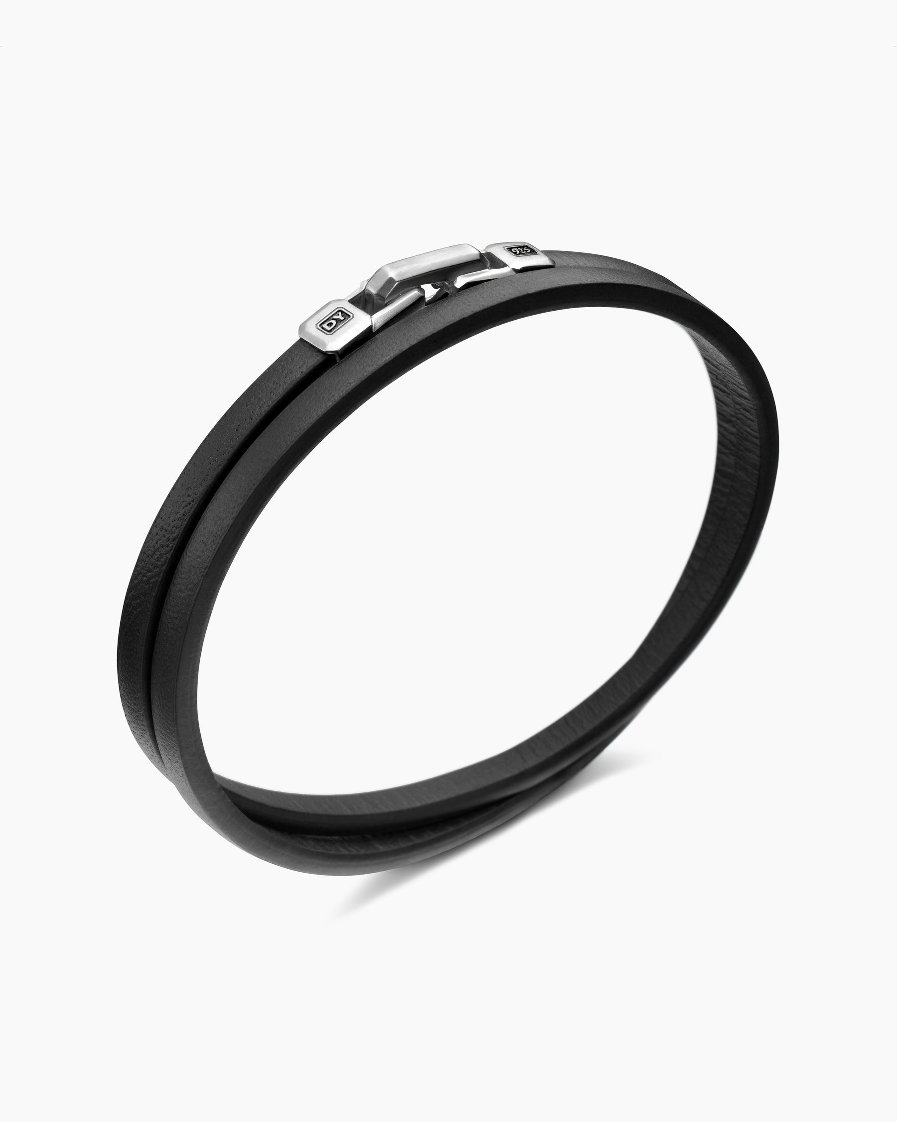 Streamline Double Wrap Bracelet in Black Leather with Sterling Silver, 5.2mm - Image 3