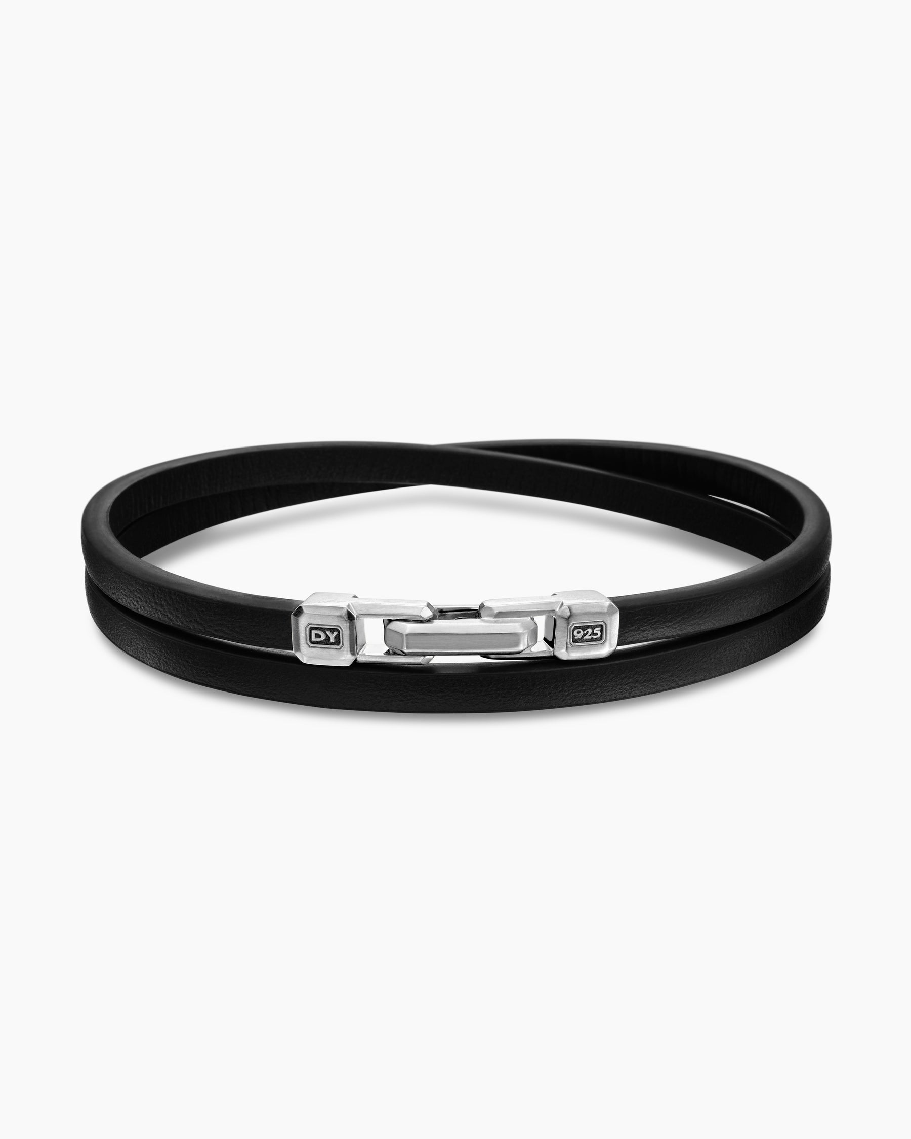 Streamline Double Wrap Bracelet in Black Leather with Sterling Silver, 5.2mm - Image 4