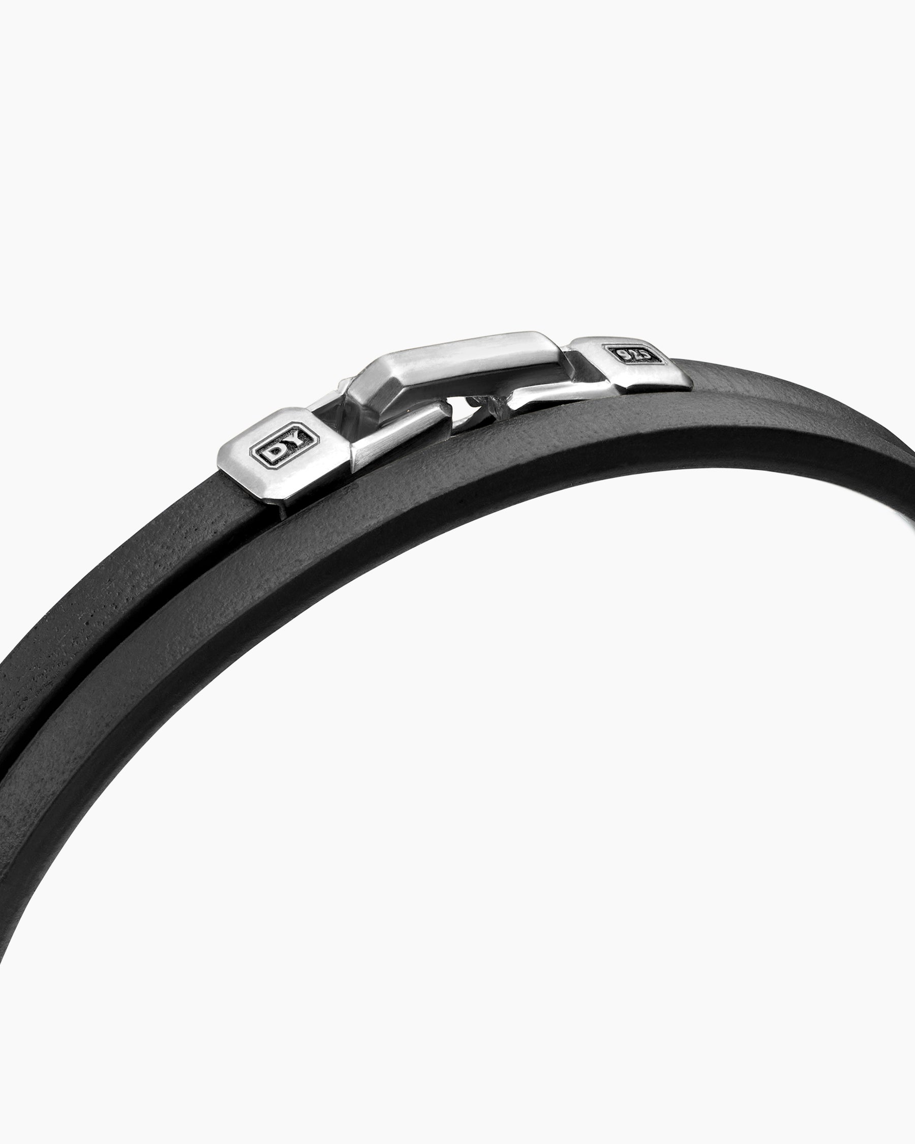 Streamline Double Wrap Bracelet in Black Leather with Sterling Silver, 5.2mm - Image 5