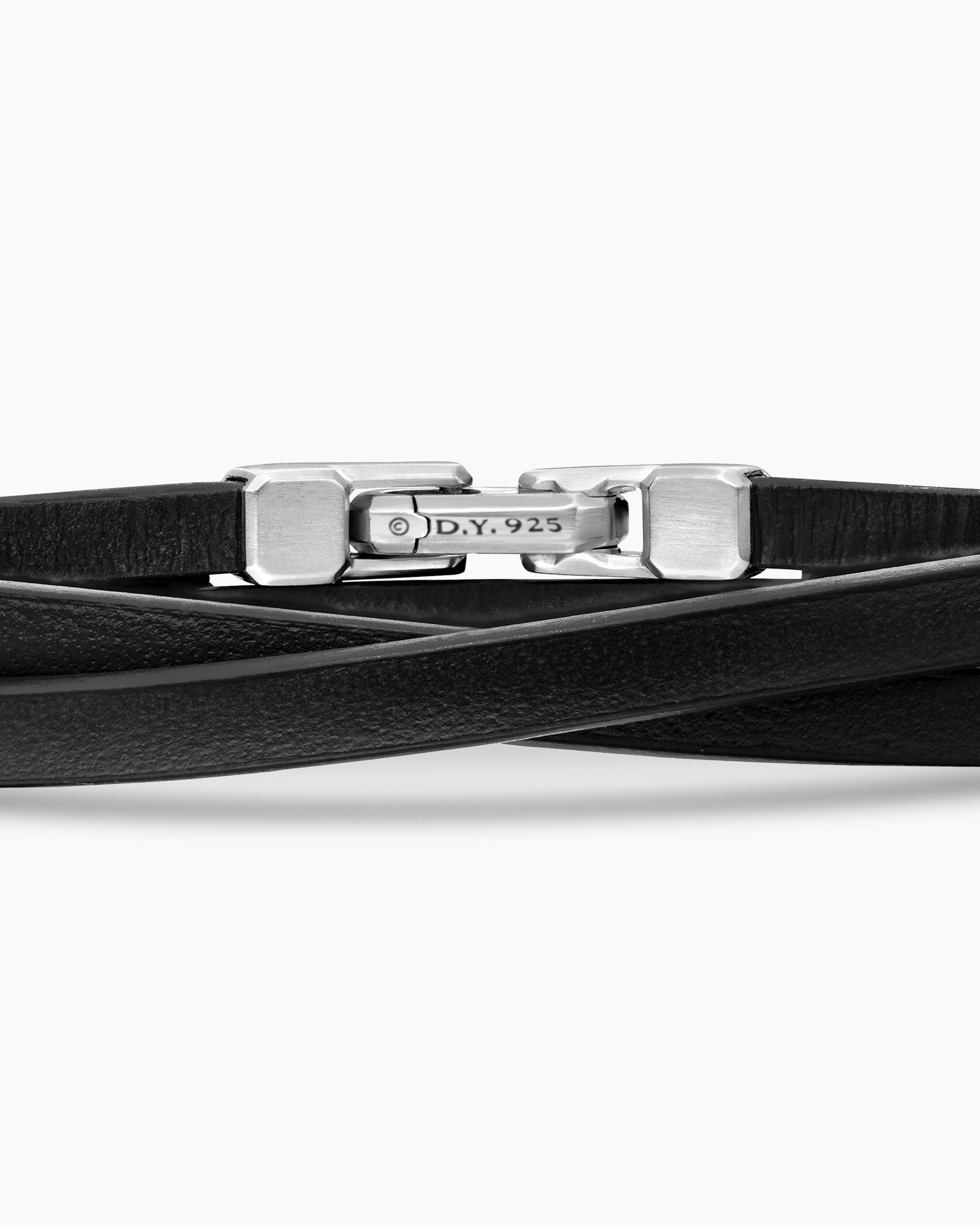 Streamline Double Wrap Bracelet in Black Leather with Sterling Silver, 5.2mm - Image 6