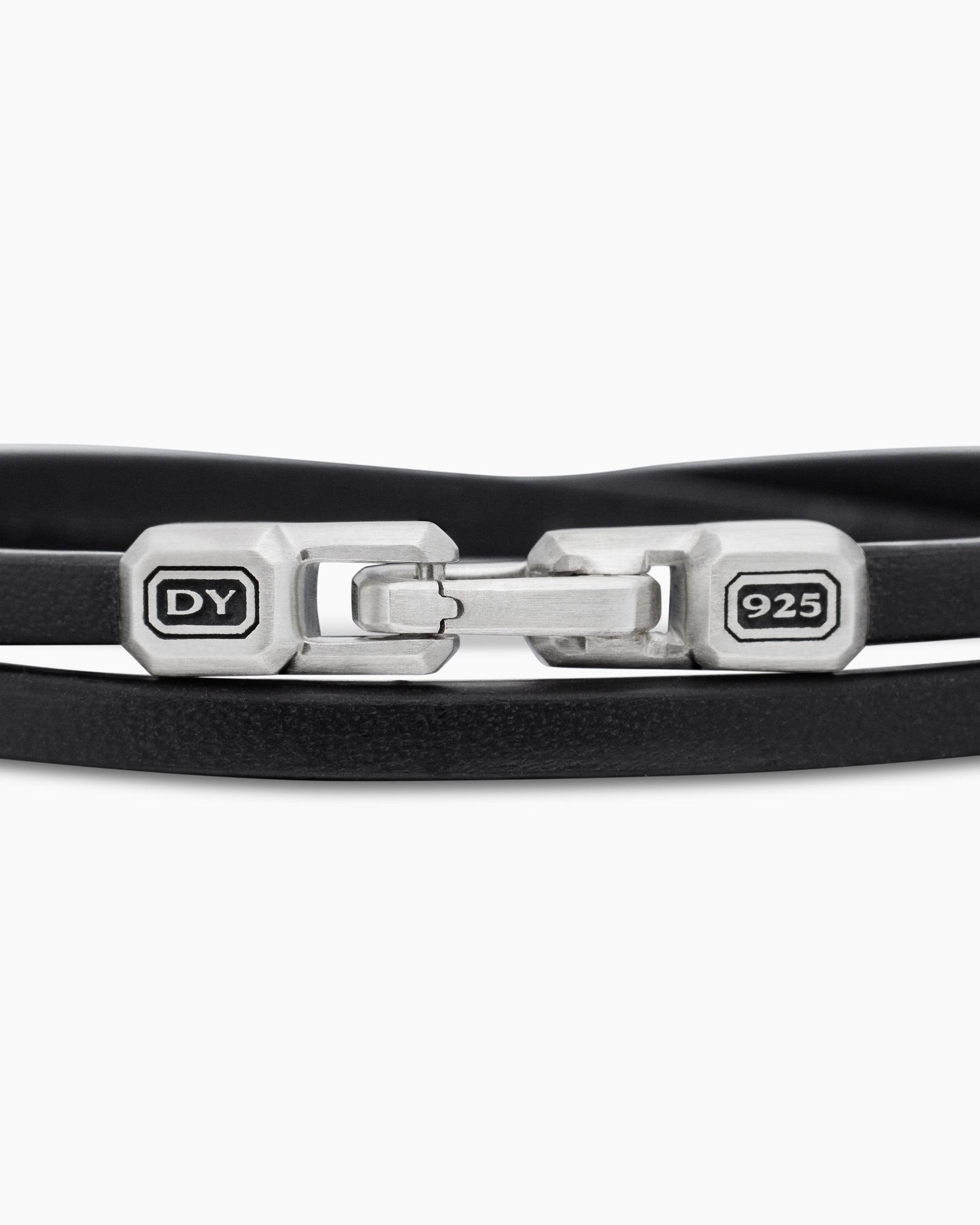 Streamline Double Wrap Bracelet in Black Leather with Sterling Silver, 5.2mm - Image 7