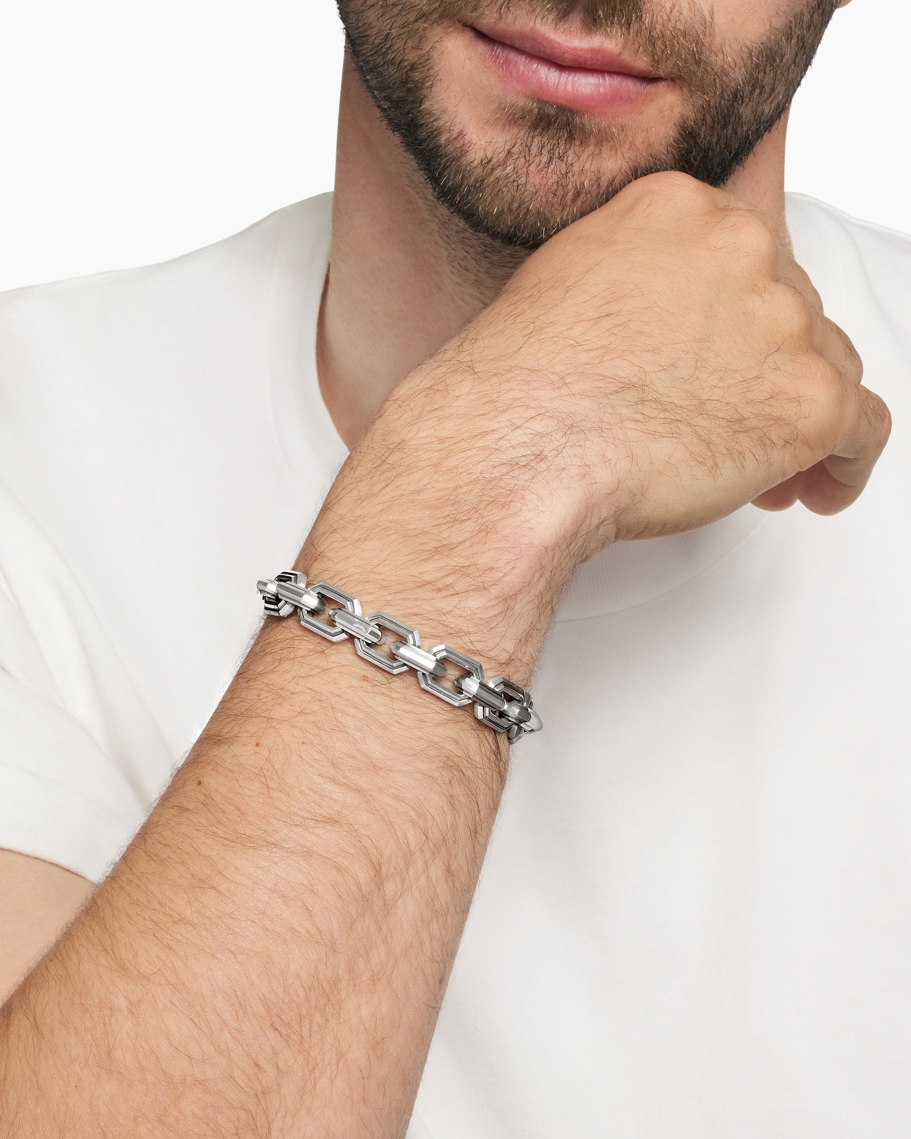 Faceted Flat Link Bracelet in Sterling Silver, 11mm - Image 8