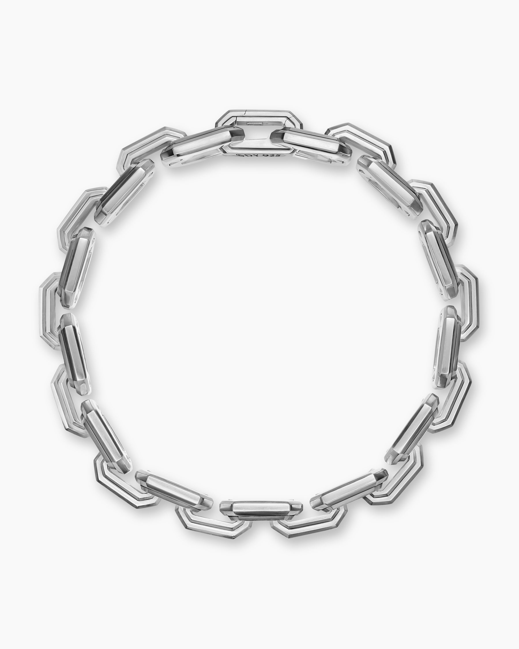Faceted Flat Link Bracelet in Sterling Silver with Diamonds, 11mm - Image 3