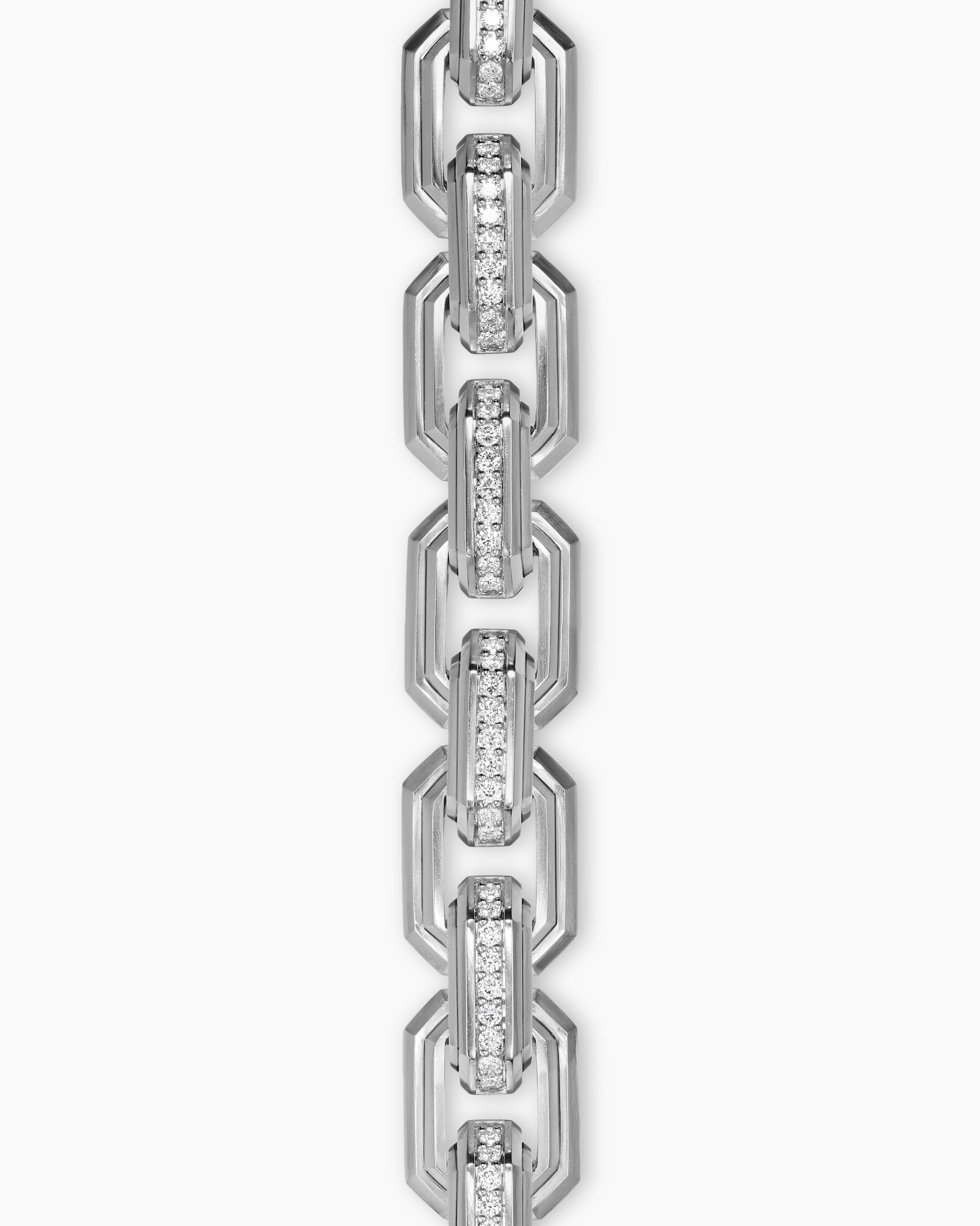 Faceted Flat Link Bracelet in Sterling Silver with Diamonds, 11mm - Image 4
