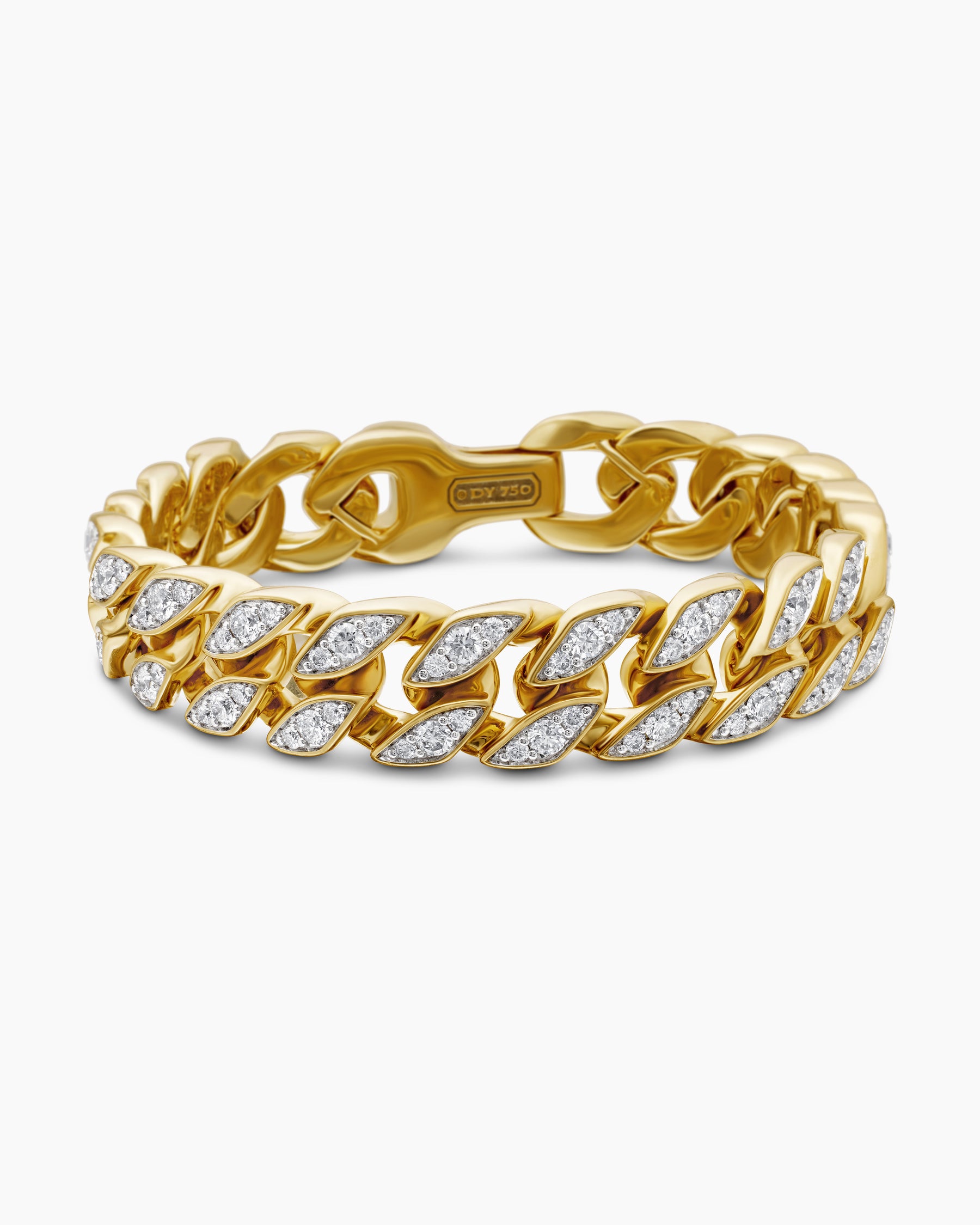 Curb Chain Bracelet in 18K Yellow Gold with Diamonds, 14.5mm - Image 4